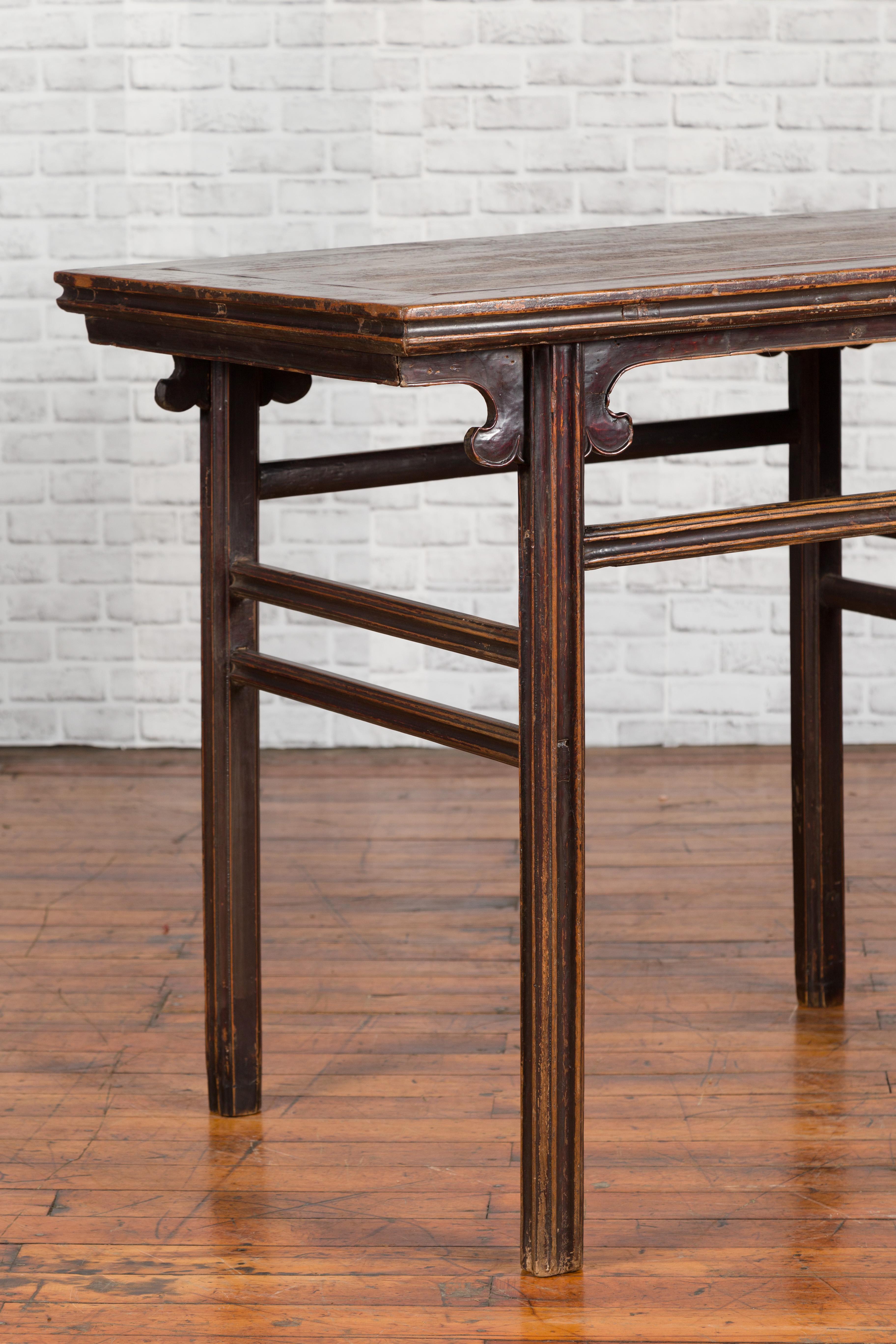 Chinese Ming Dynasty Style 19th Century Wine Table with Carved Cloudy Spandrels 2