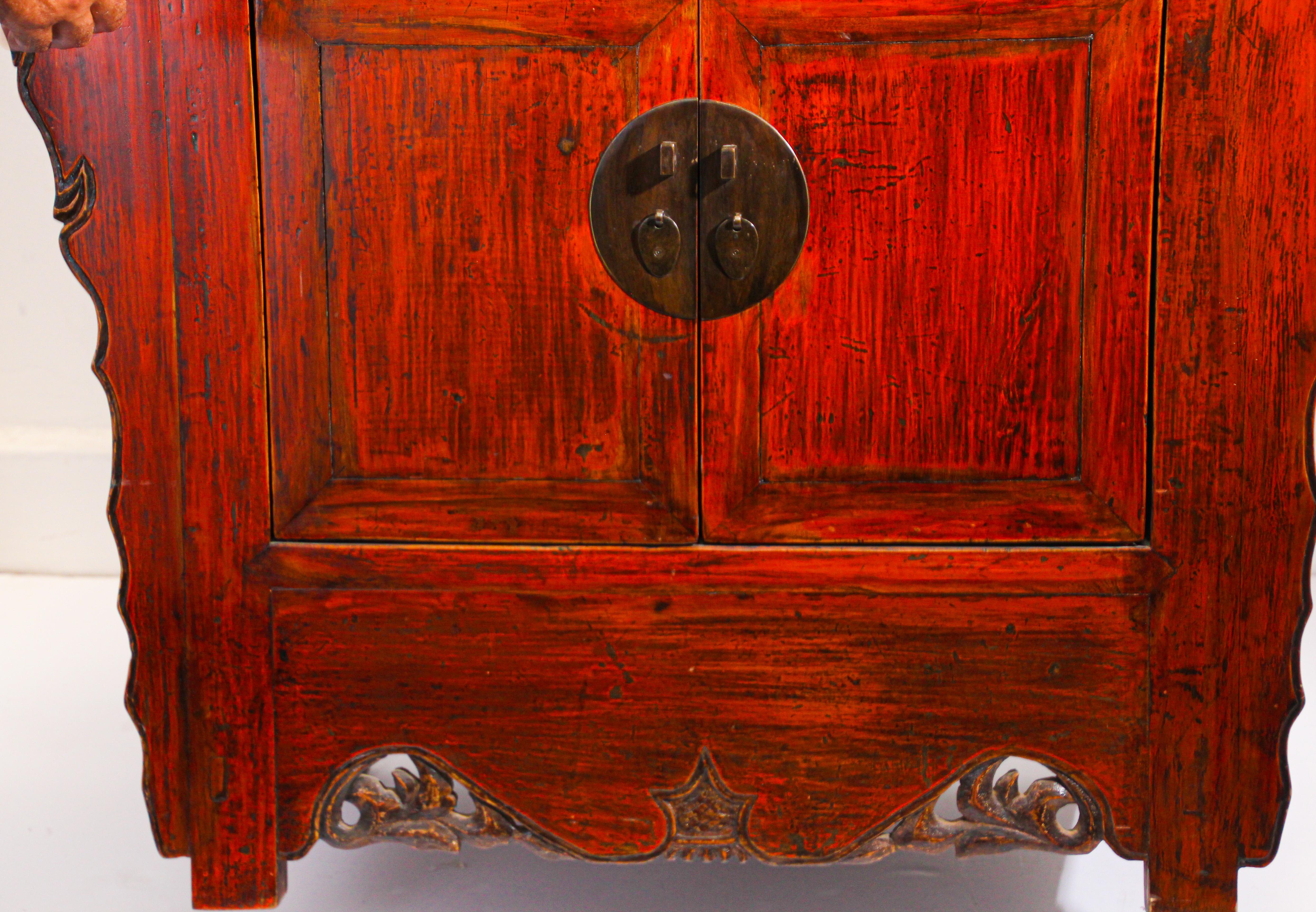 Chinese Ming Dynasty Style Altar Red Lacquered Cabinet For Sale 8