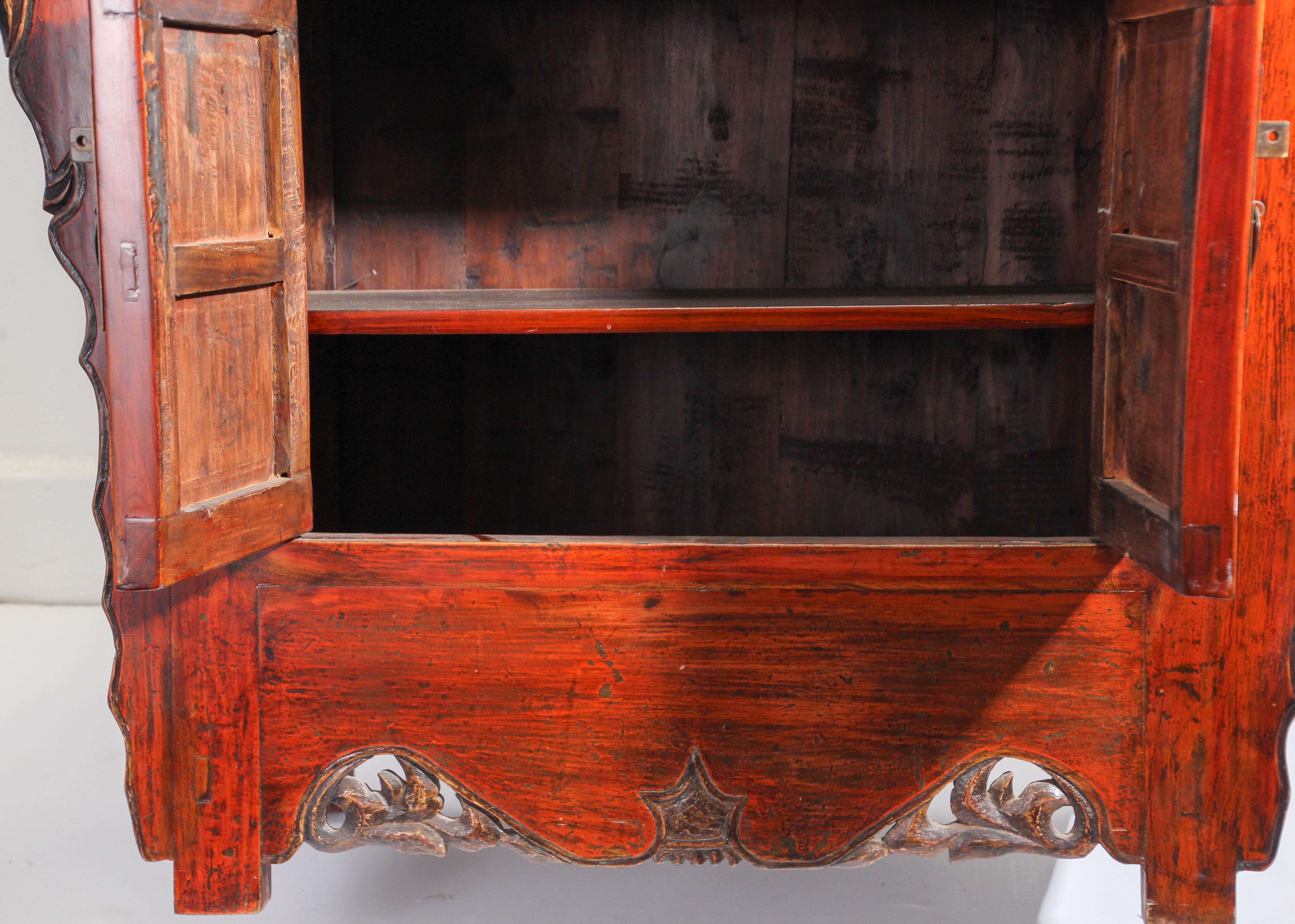 Chinese Ming Dynasty Style Altar Red Lacquered Cabinet For Sale 9