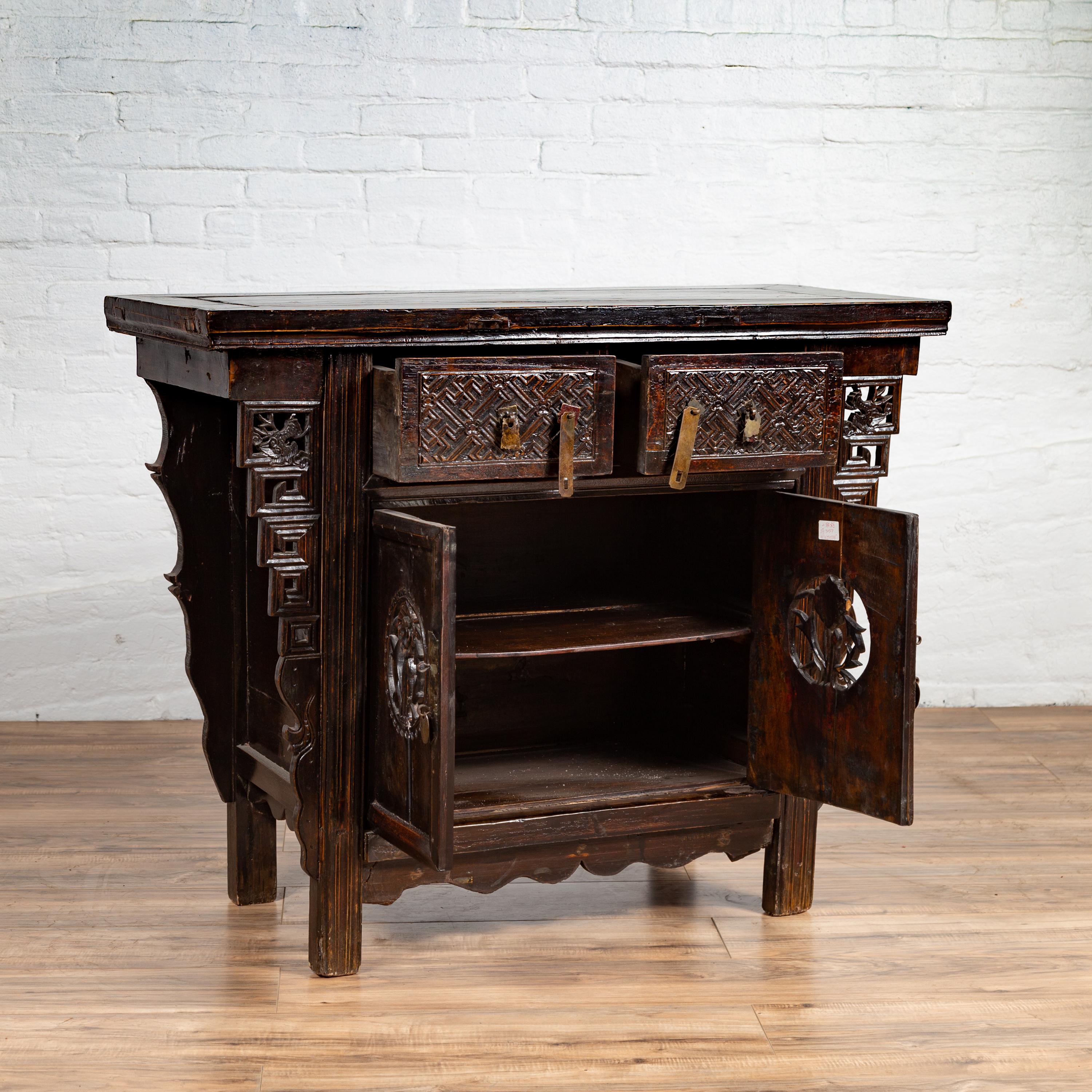 Chinese Ming Dynasty Style Butterfly Cabinet with Carved Spandrels and Doors For Sale 3