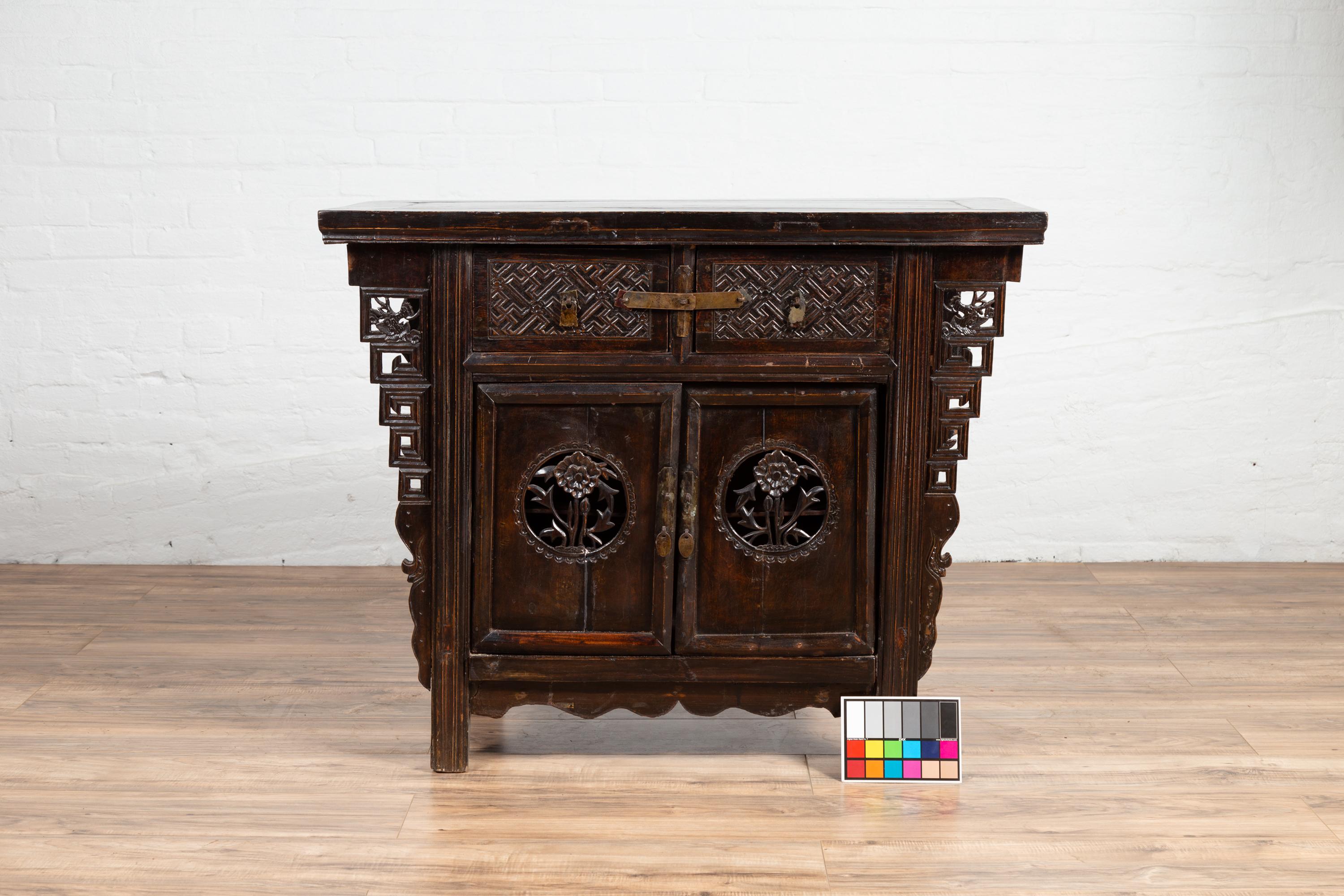 Chinese Ming Dynasty Style Butterfly Cabinet with Carved Spandrels and Doors For Sale 4