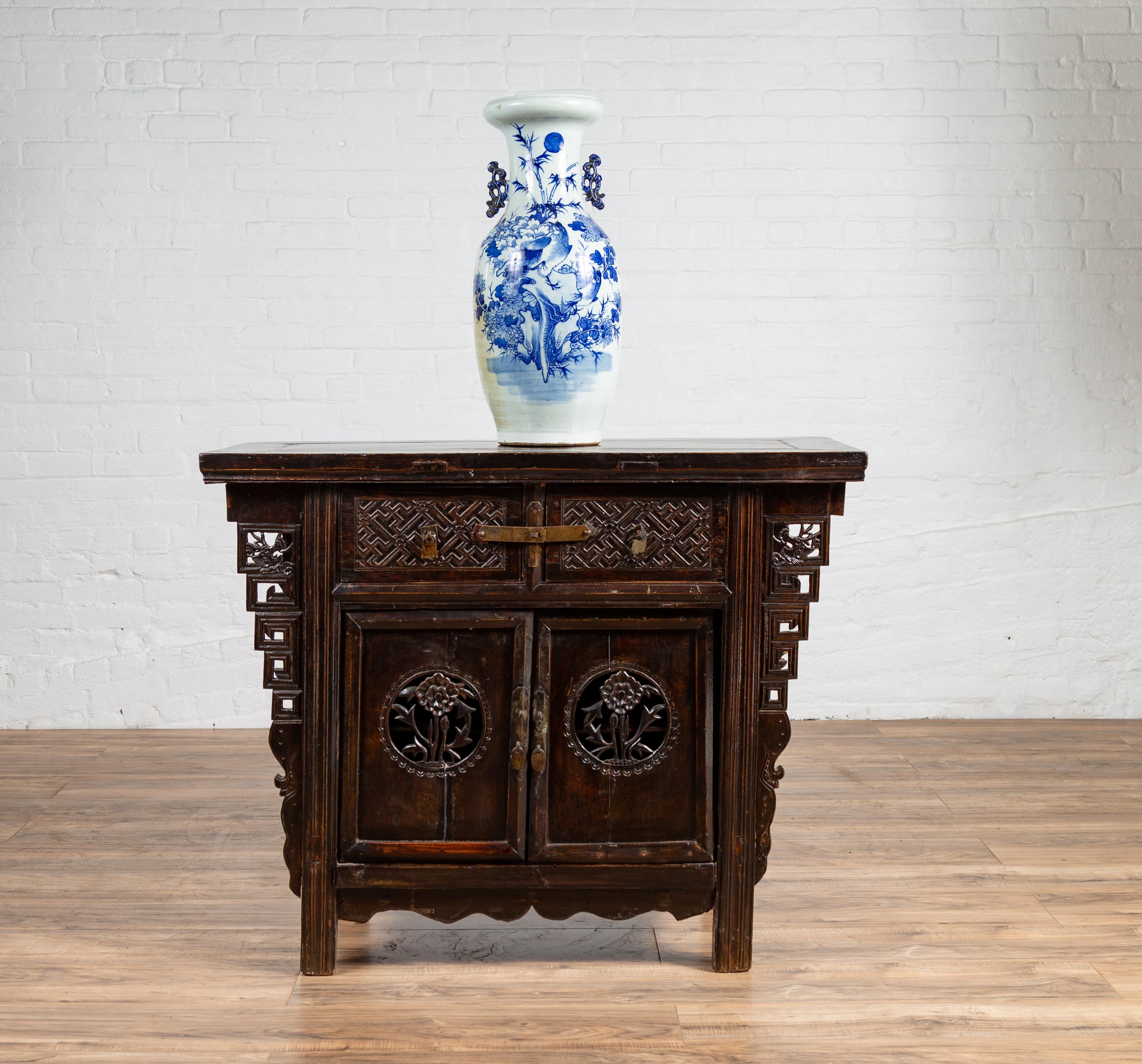 Chinese Ming Dynasty Style Butterfly Cabinet with Carved Spandrels and Doors For Sale 12