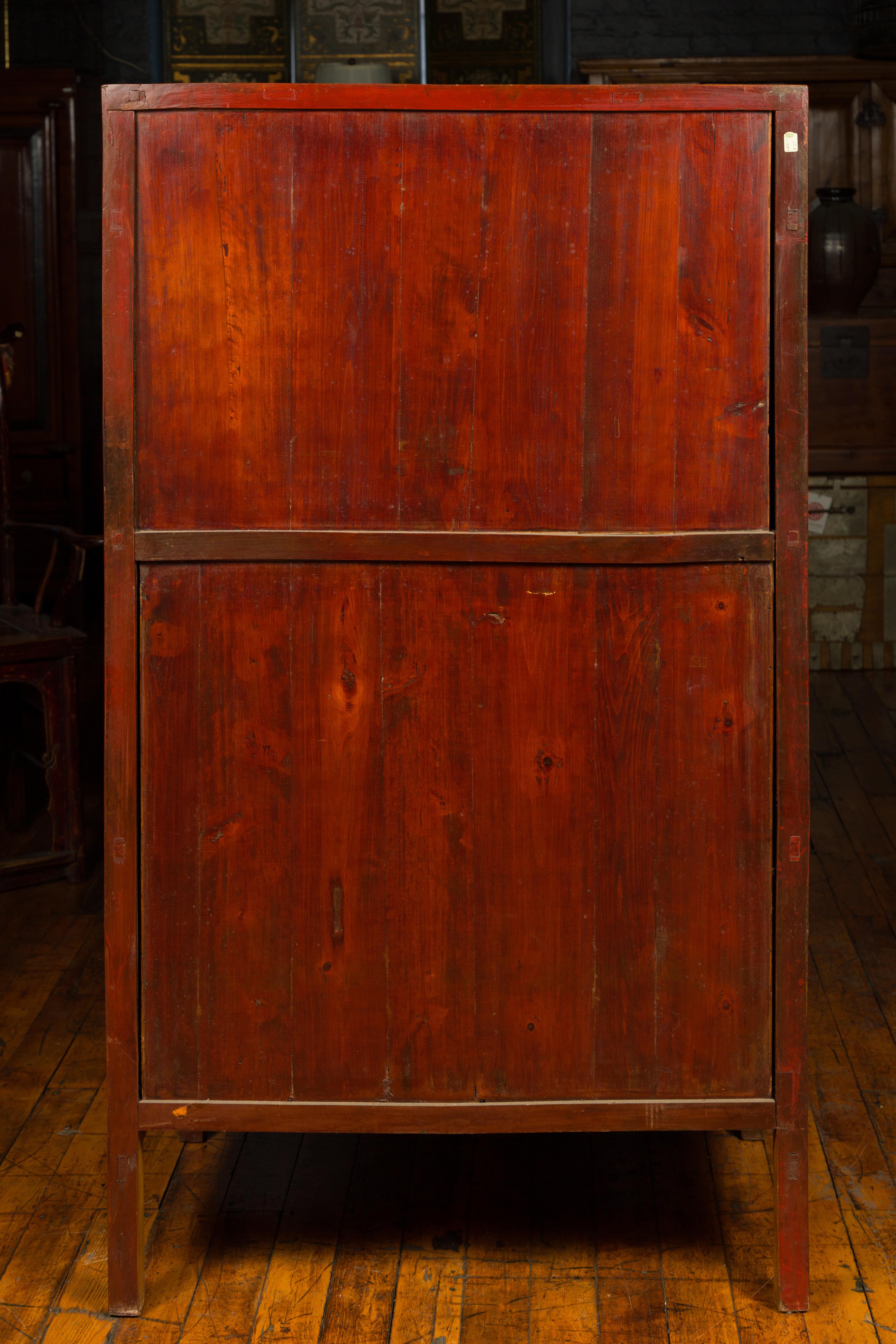 Chinese Ming Dynasty Style Cabinet with Doors, Drawers and Gilt Carved Motifs 4