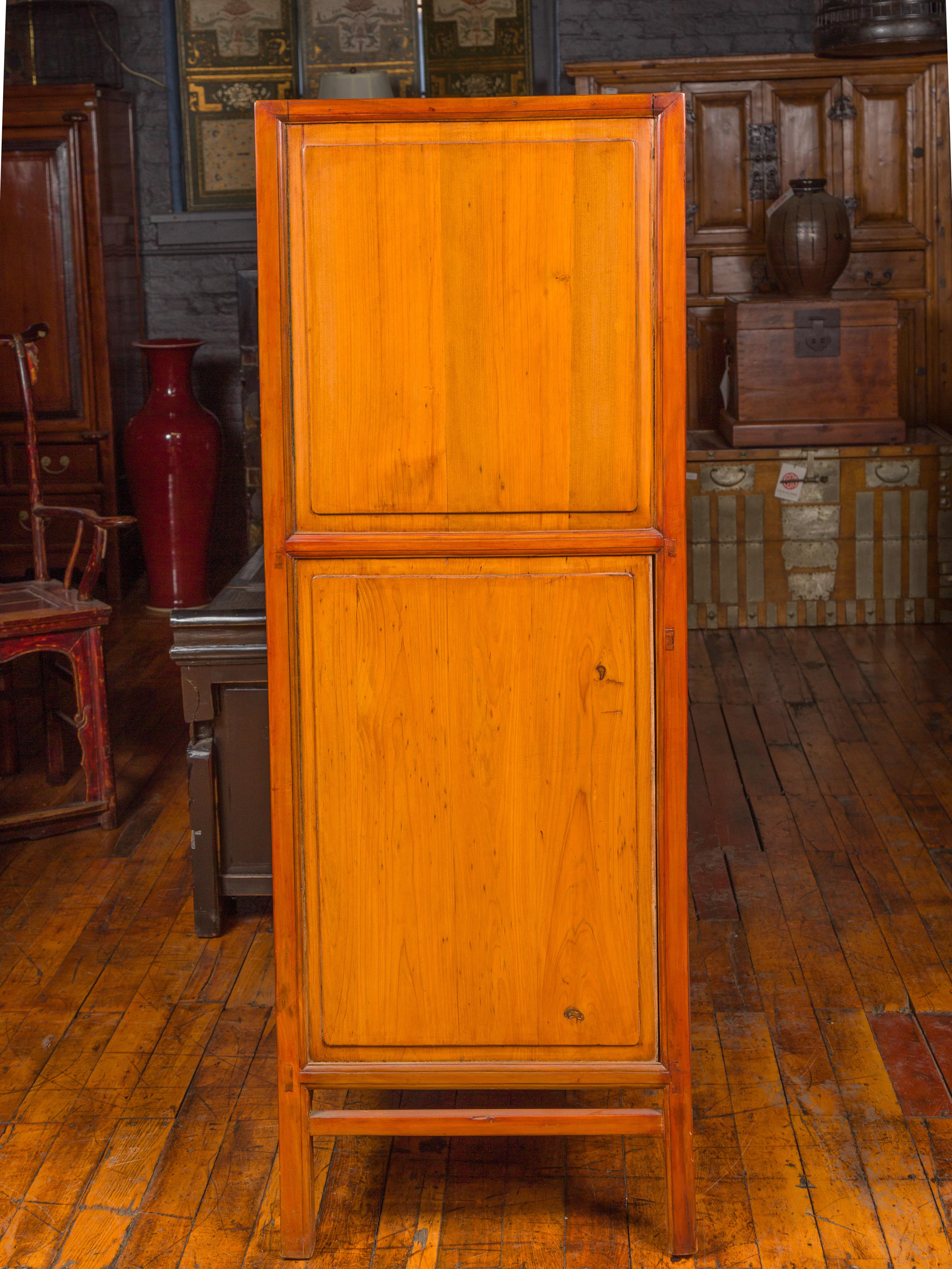 Chinese Ming Dynasty Style Cabinet with Gilt Carved Court and Work Scenes For Sale 2