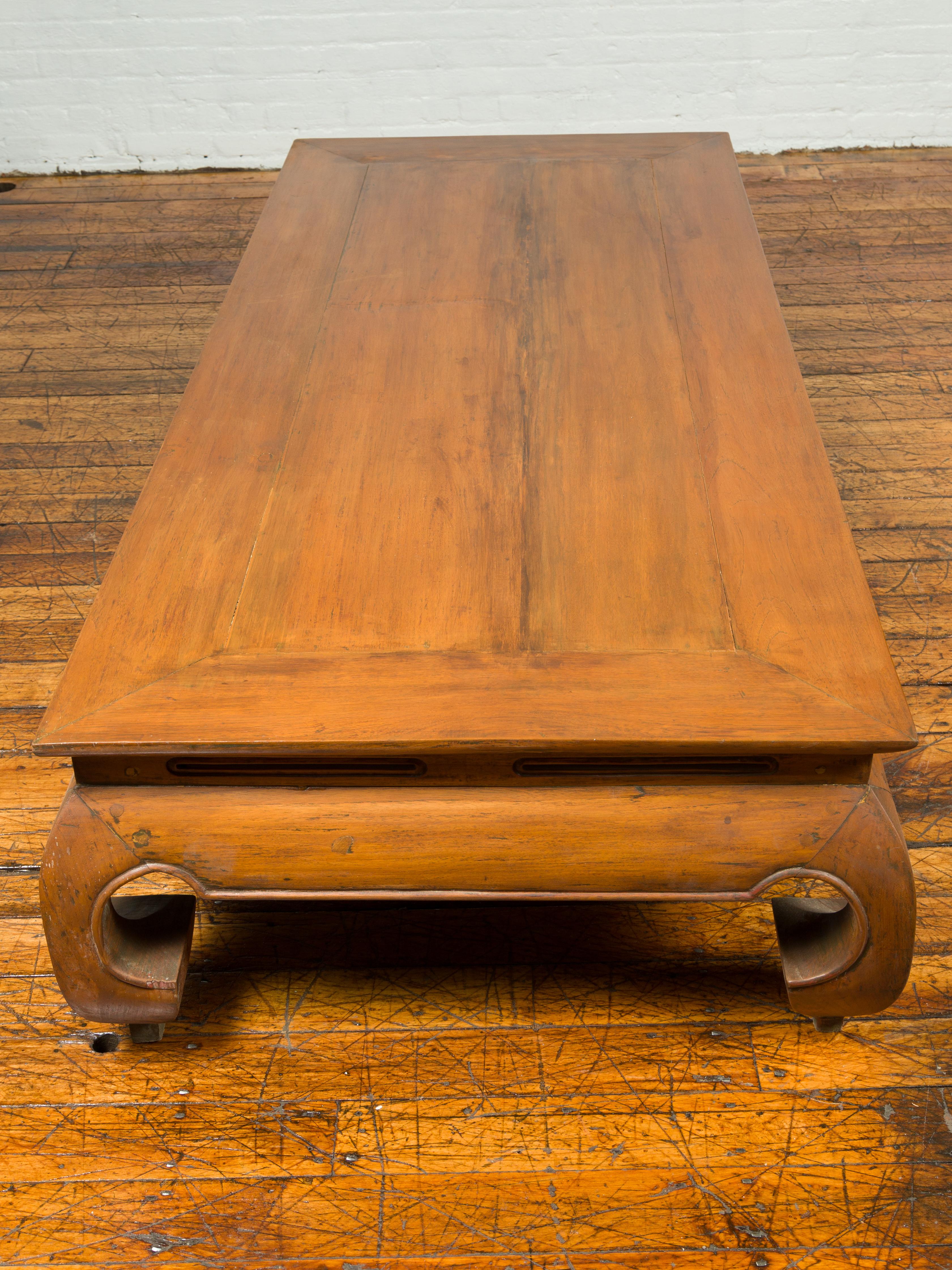 Chinese Ming Dynasty Style Coffee Table with Natural Patina and Chow Legs 1