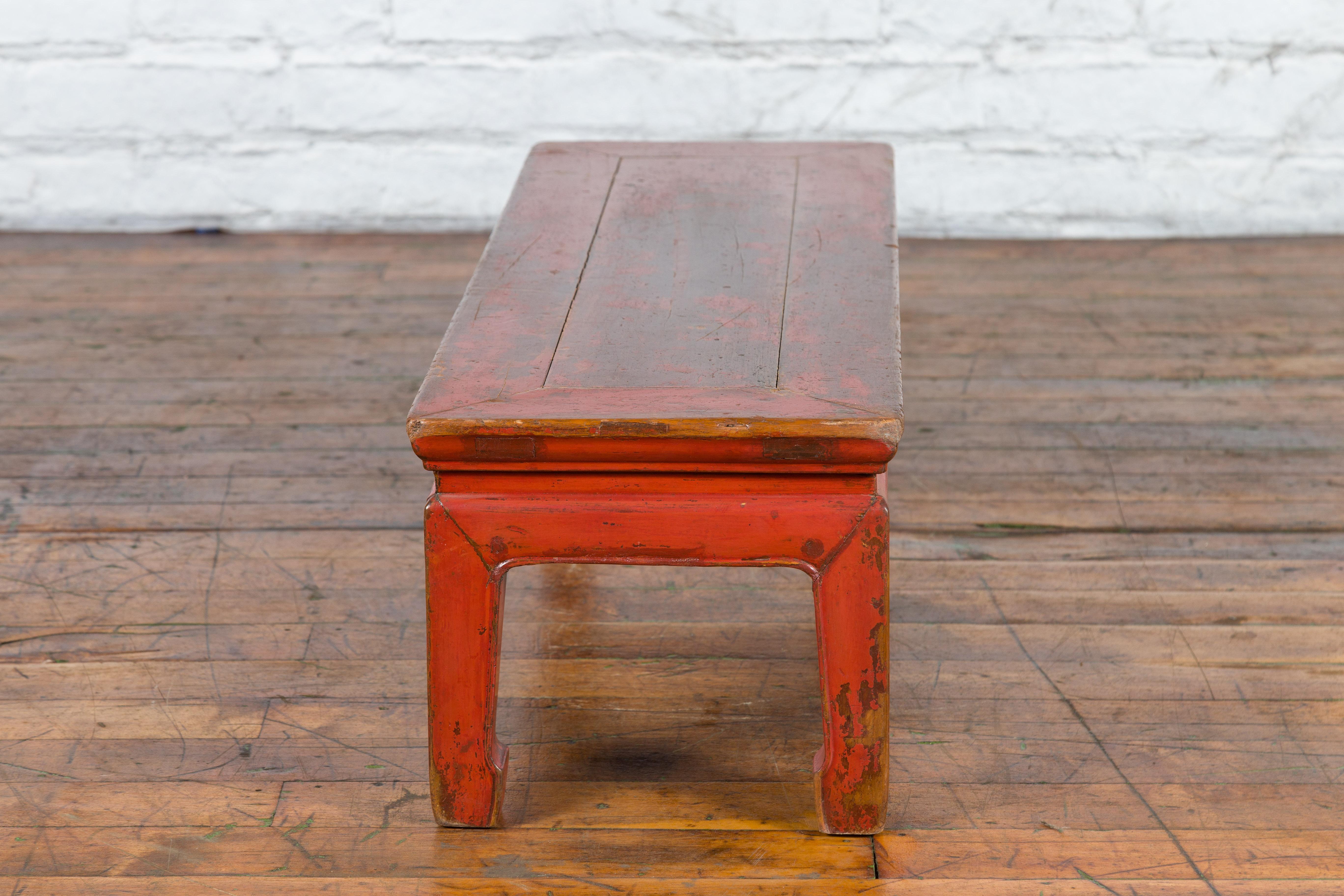 Chinese Ming Dynasty Style Early 20th Century Red Lacquered Low Table For Sale 6