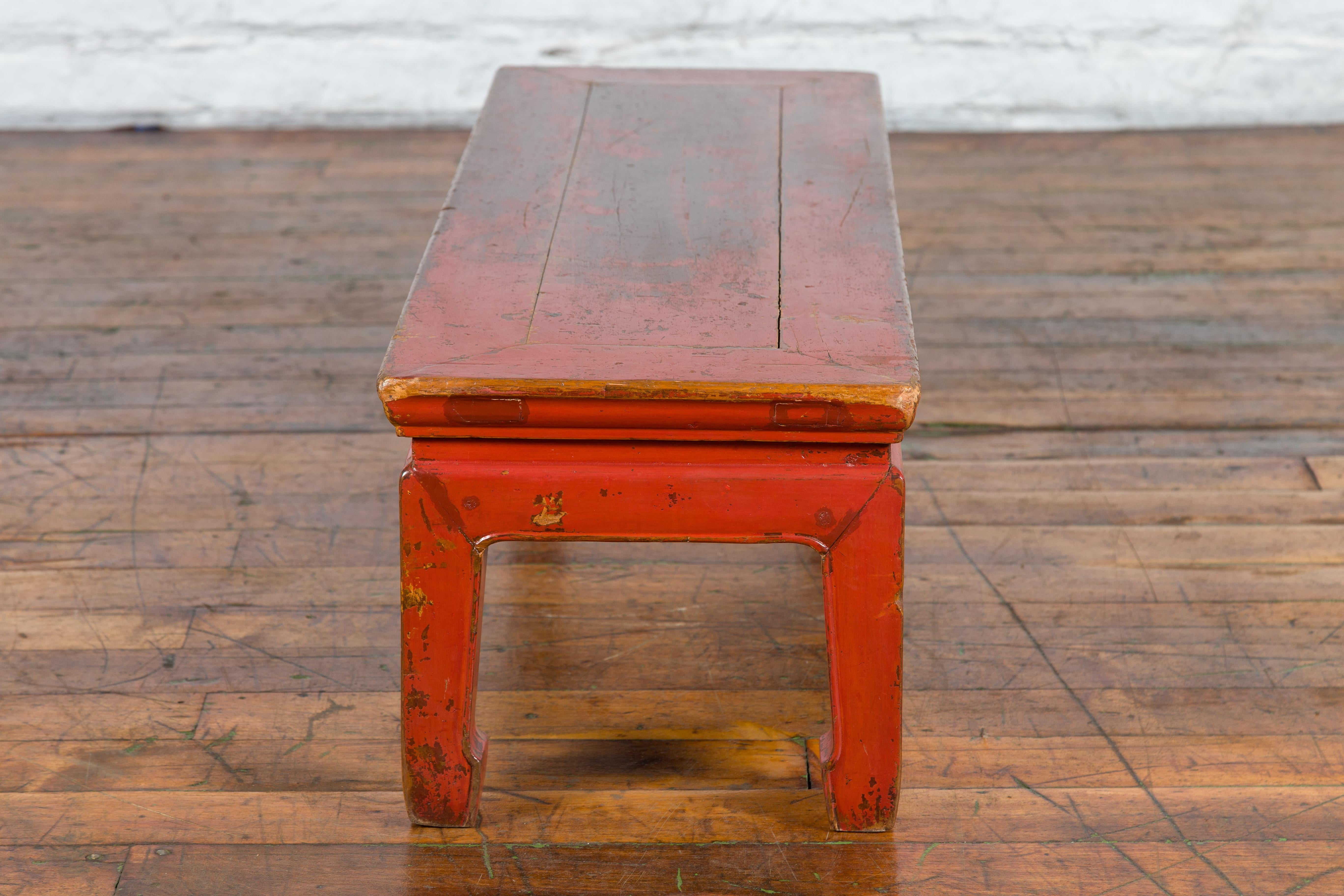 Chinese Ming Dynasty Style Early 20th Century Red Lacquered Low Table For Sale 8