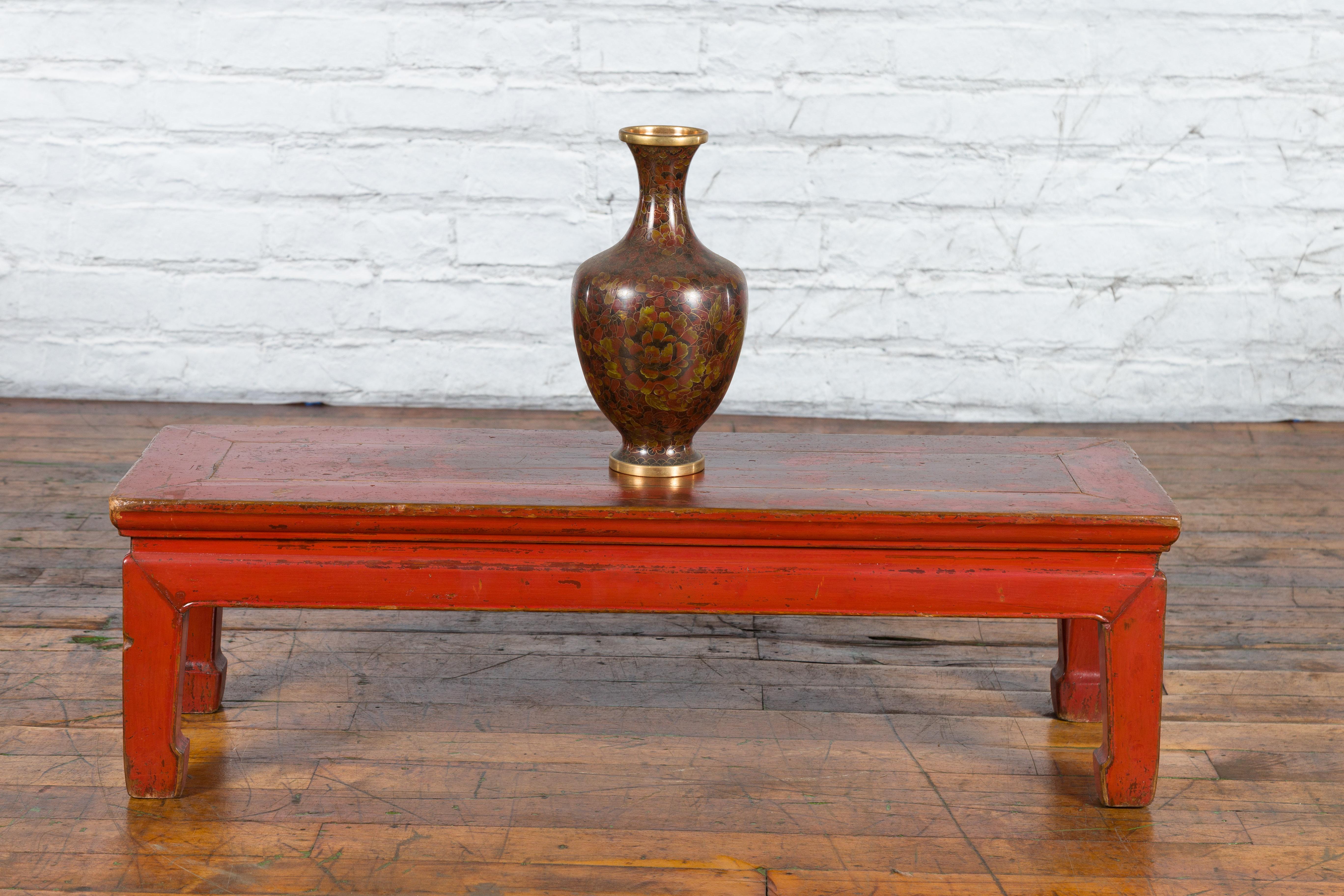 Chinese Ming Dynasty Style Early 20th Century Red Lacquered Low Table For Sale 9