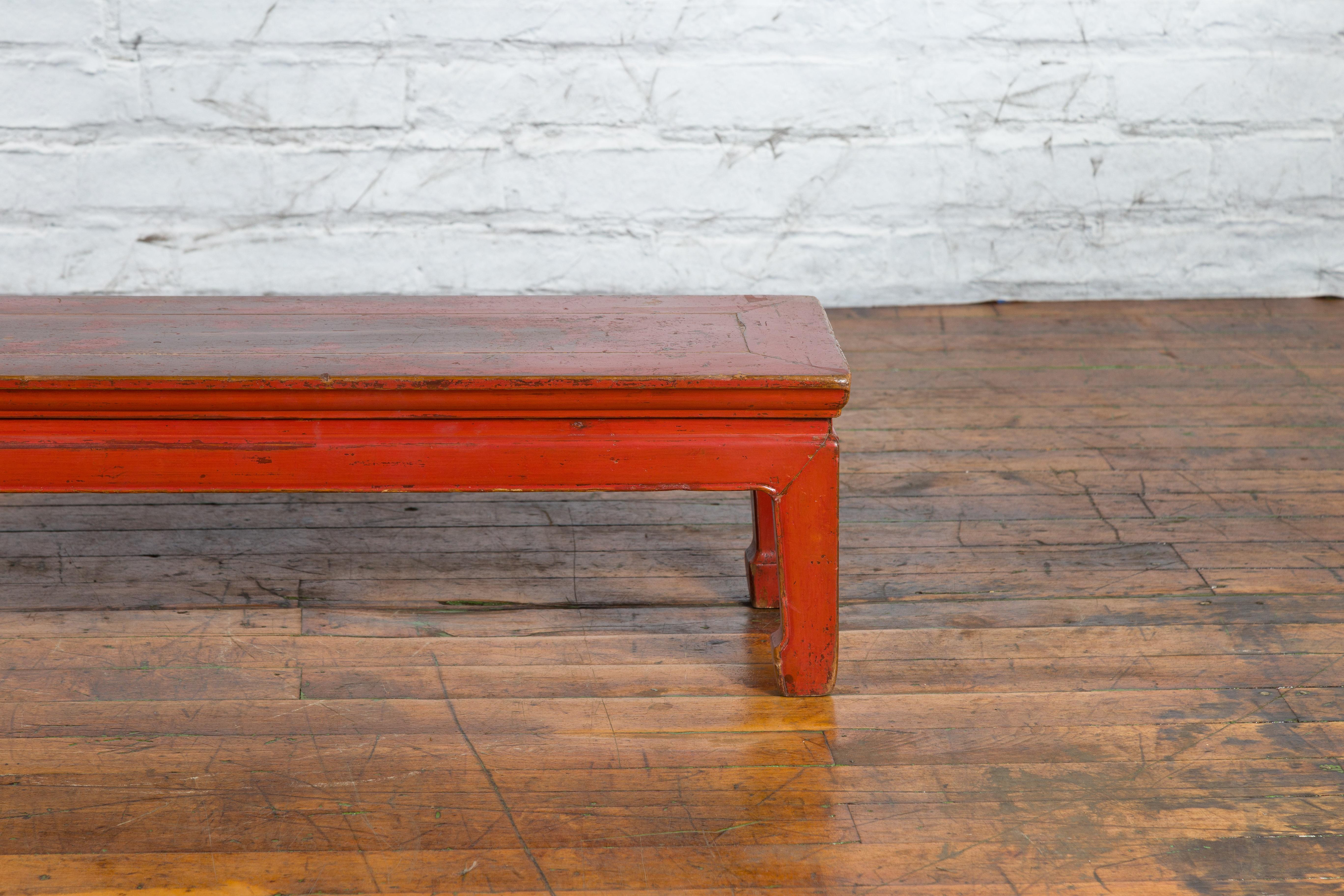 Chinese Ming Dynasty Style Early 20th Century Red Lacquered Low Table For Sale 2