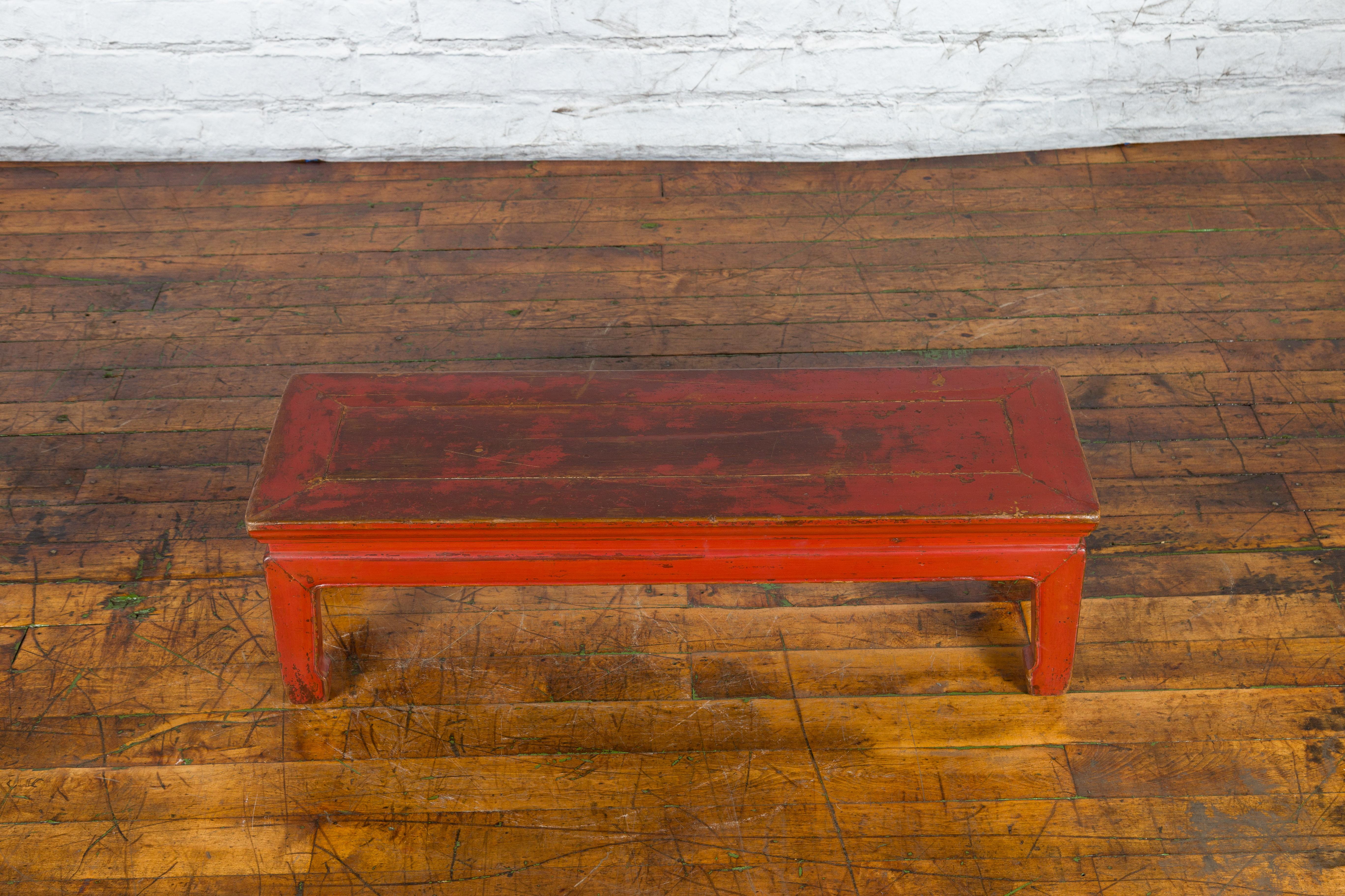 Chinese Ming Dynasty Style Early 20th Century Red Lacquered Low Table For Sale 3