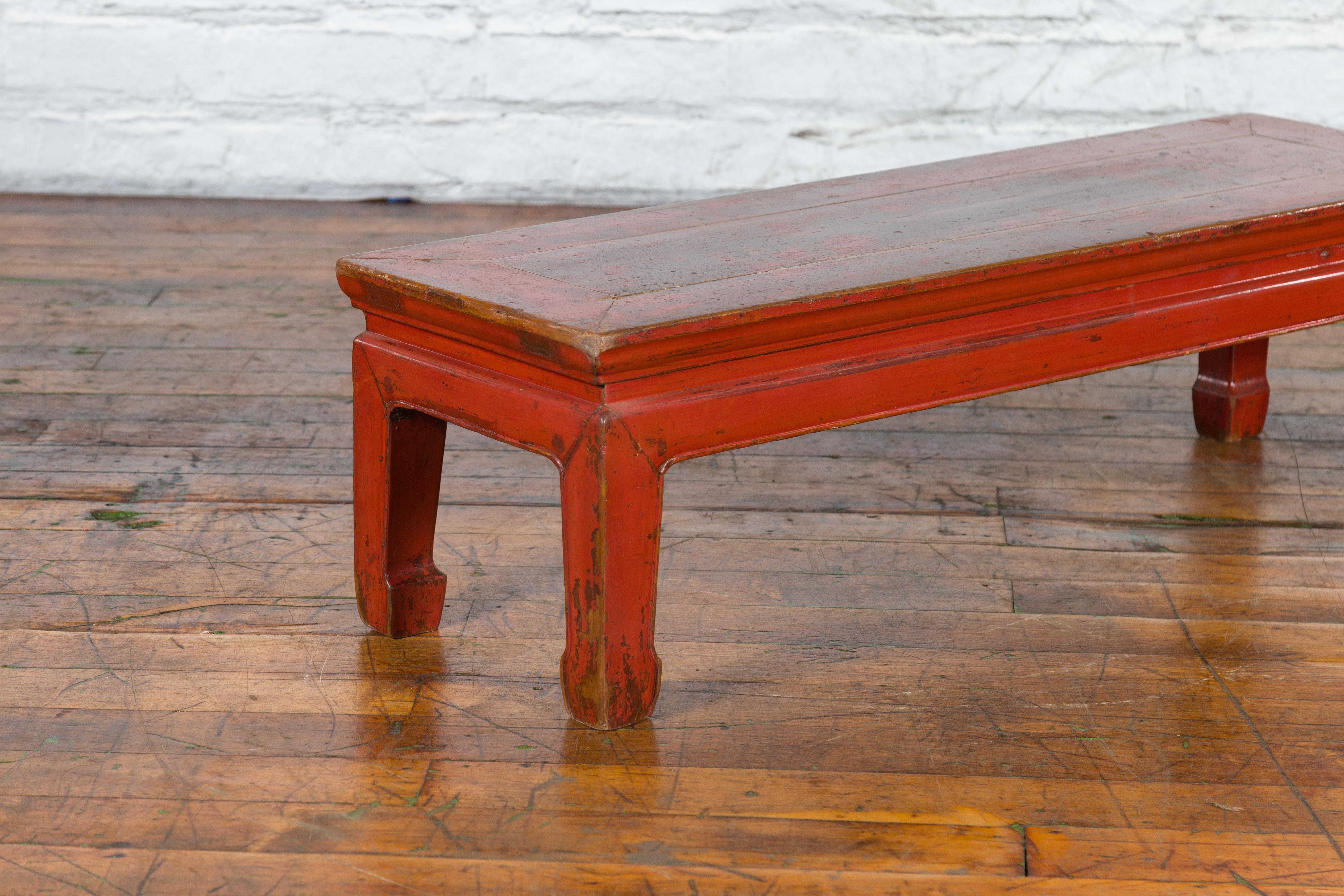 Chinese Ming Dynasty Style Early 20th Century Red Lacquered Low Table For Sale 5