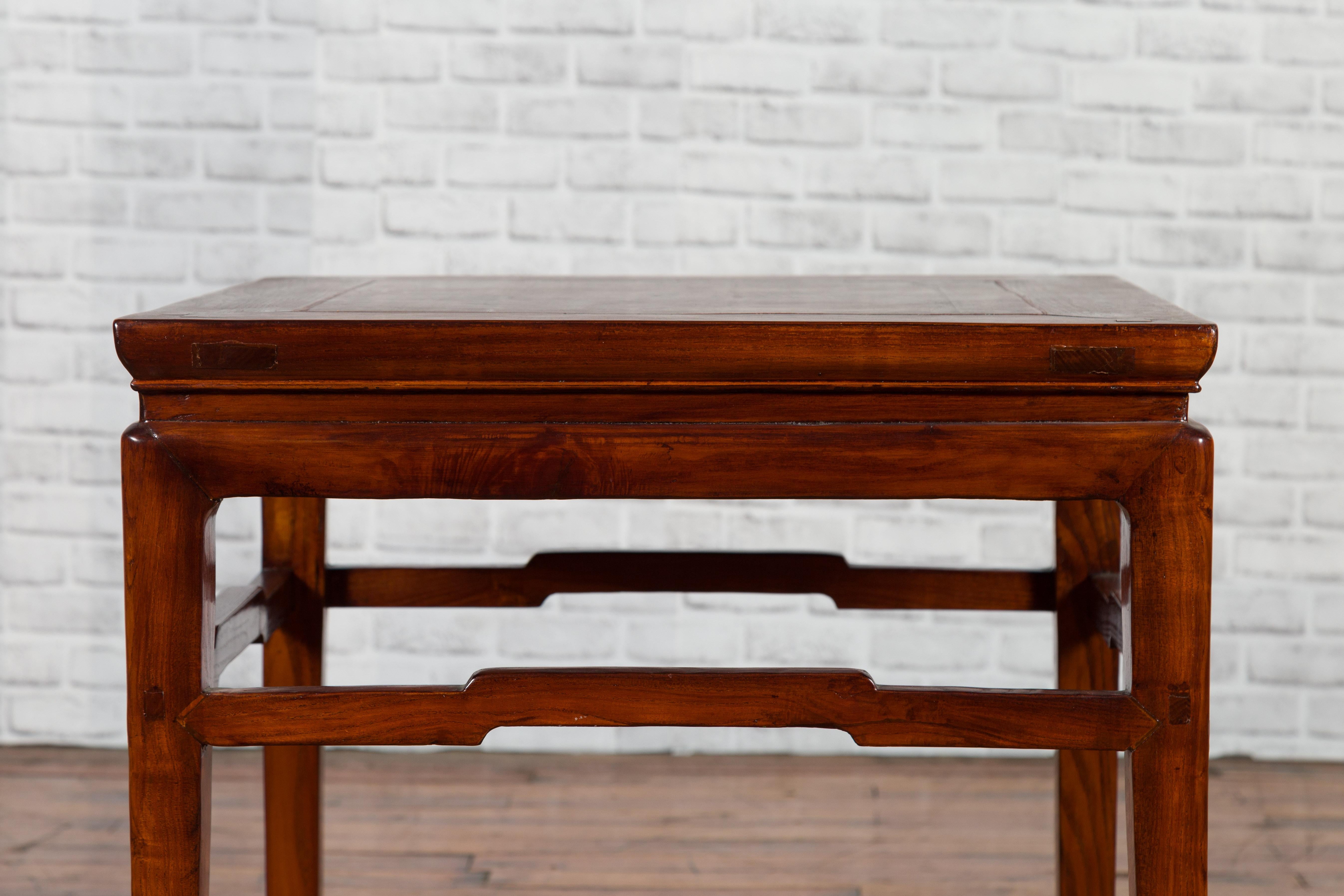 Chinese Ming Dynasty Style Early 20th Century Side Table with Humpback Stretcher In Good Condition In Yonkers, NY