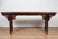 Chinese Ming Dynasty Style Elm Altar Console Table with Scrolled Spandrels