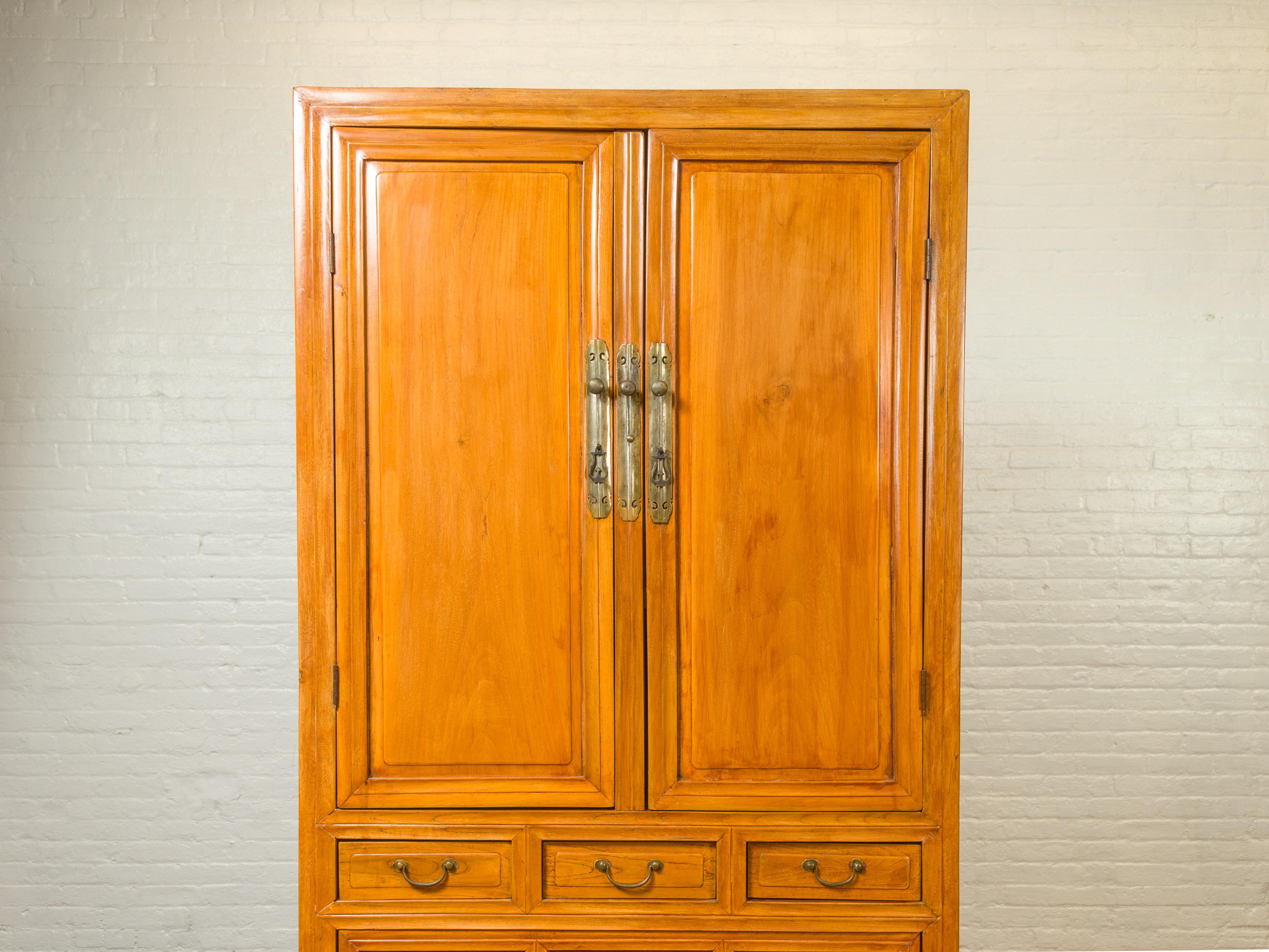 Chinese Ming Dynasty Style Elm Cabinet with Doors, Drawers and Removable Panel In Good Condition For Sale In Yonkers, NY