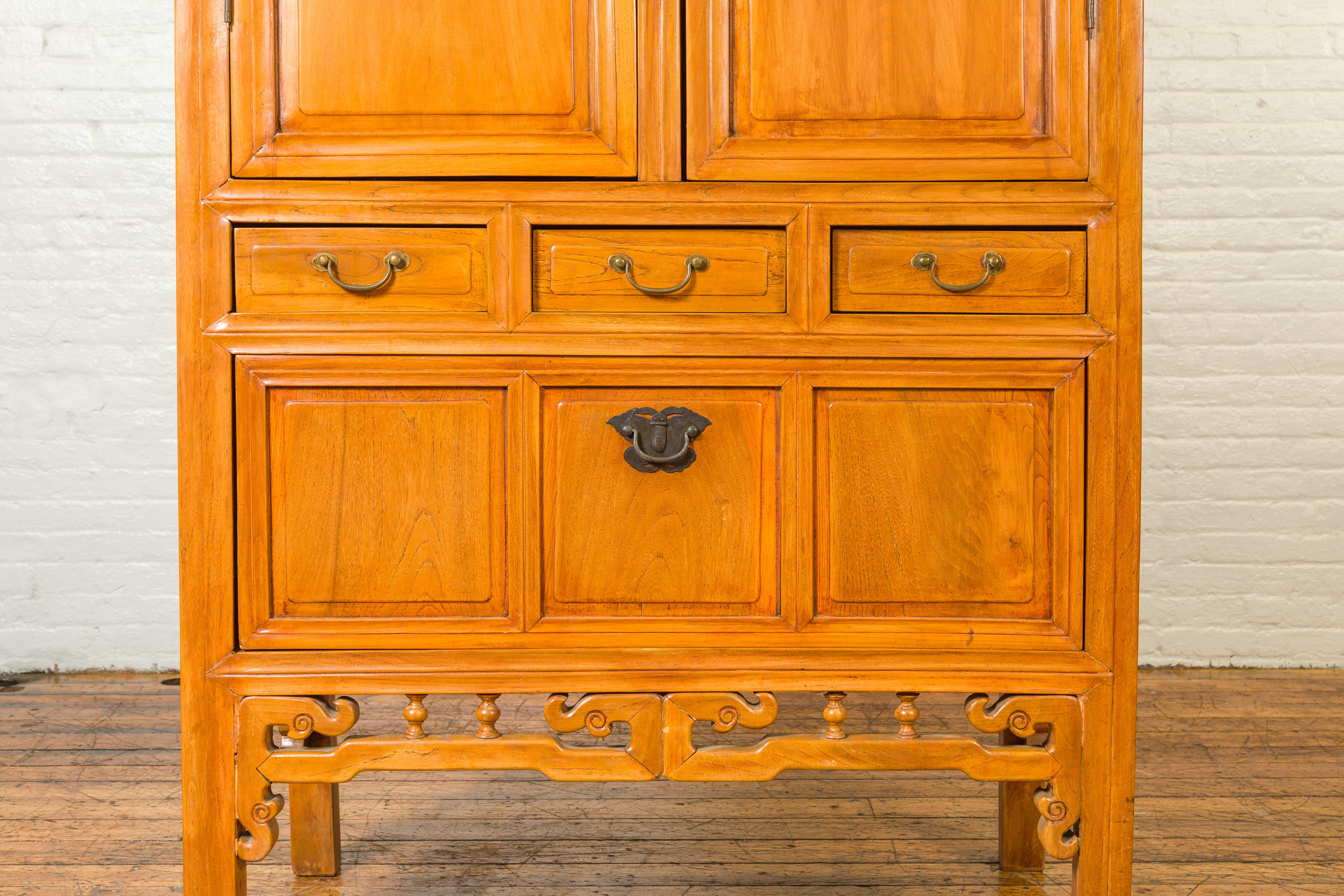 19th Century Chinese Ming Dynasty Style Elm Cabinet with Doors, Drawers and Removable Panel For Sale