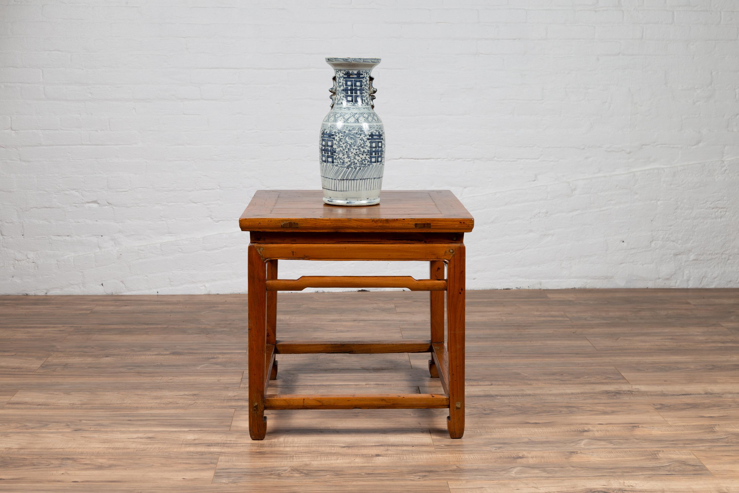 Chinese Ming Dynasty Style Elm Waisted Side Table with Humpbacked Stretchers 6