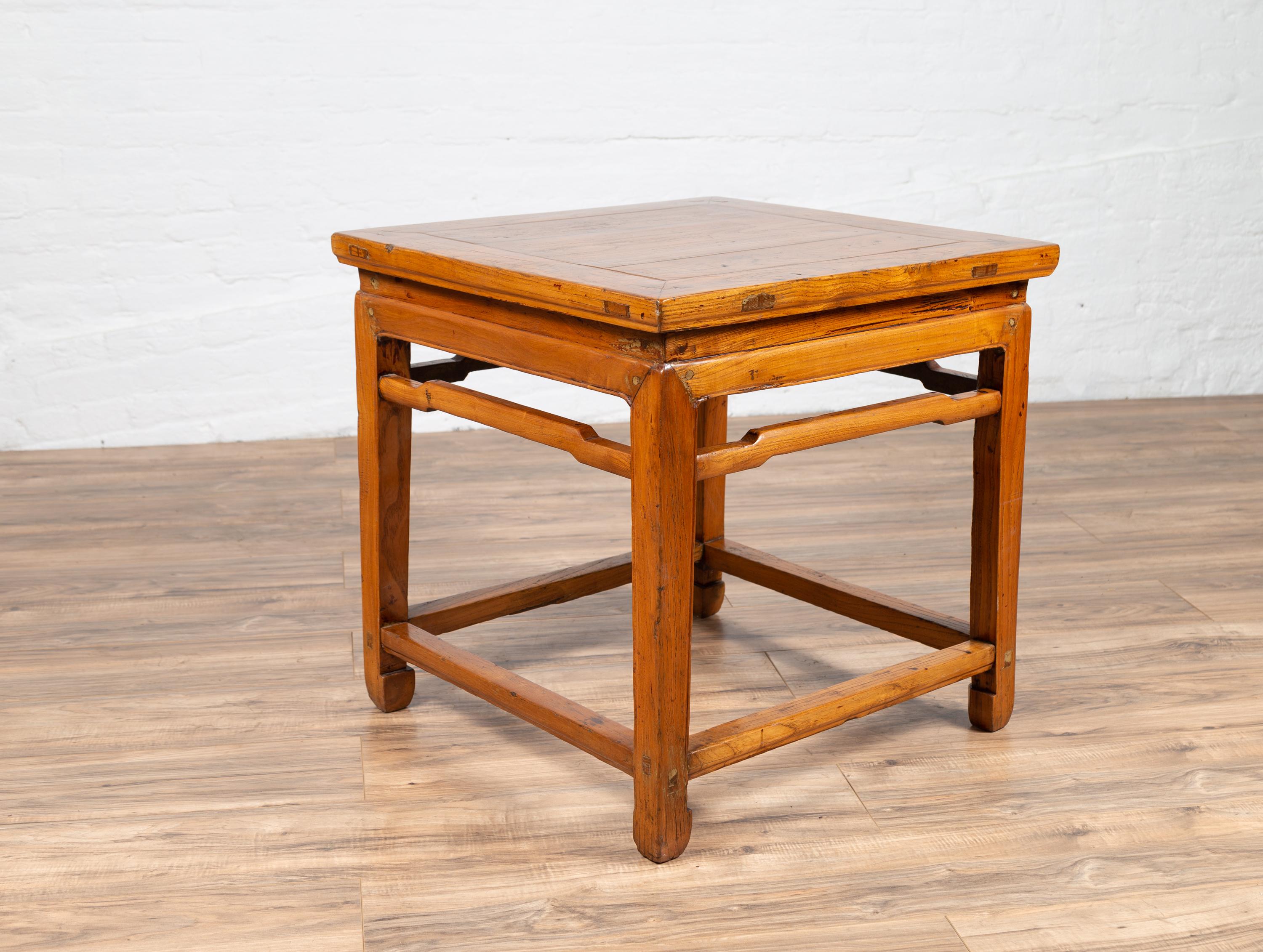 Chinese Ming Dynasty Style Elm Waisted Side Table with Humpbacked Stretchers 3