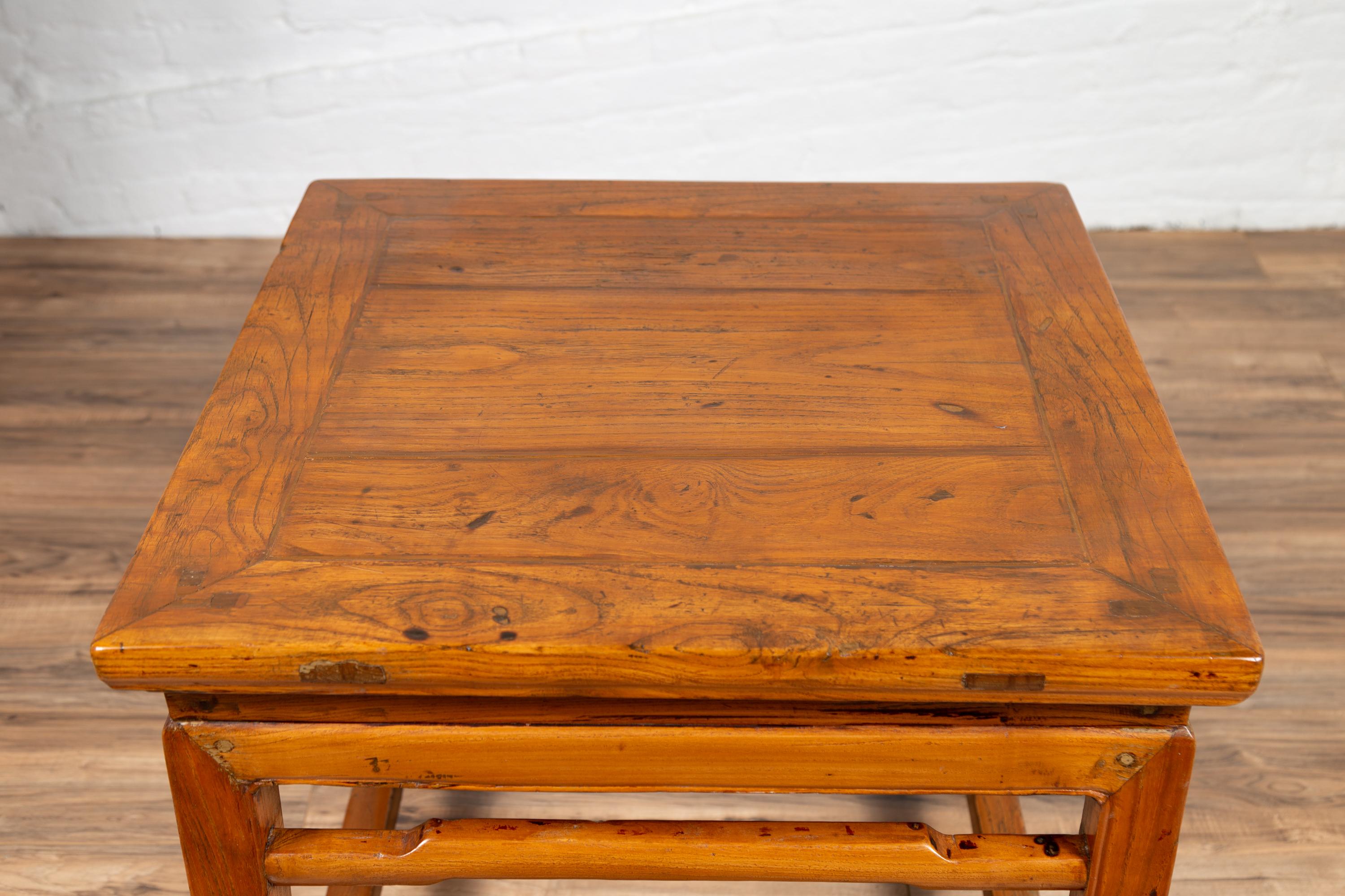 Chinese Ming Dynasty Style Elm Waisted Side Table with Humpbacked Stretchers 4