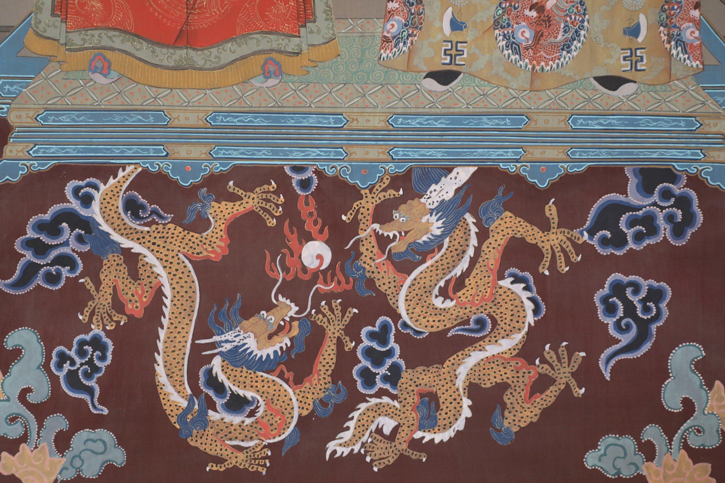 Portrait de roi et de reine en papier et soie de style dynastie chinoise Ming, enroulé en vente 5
