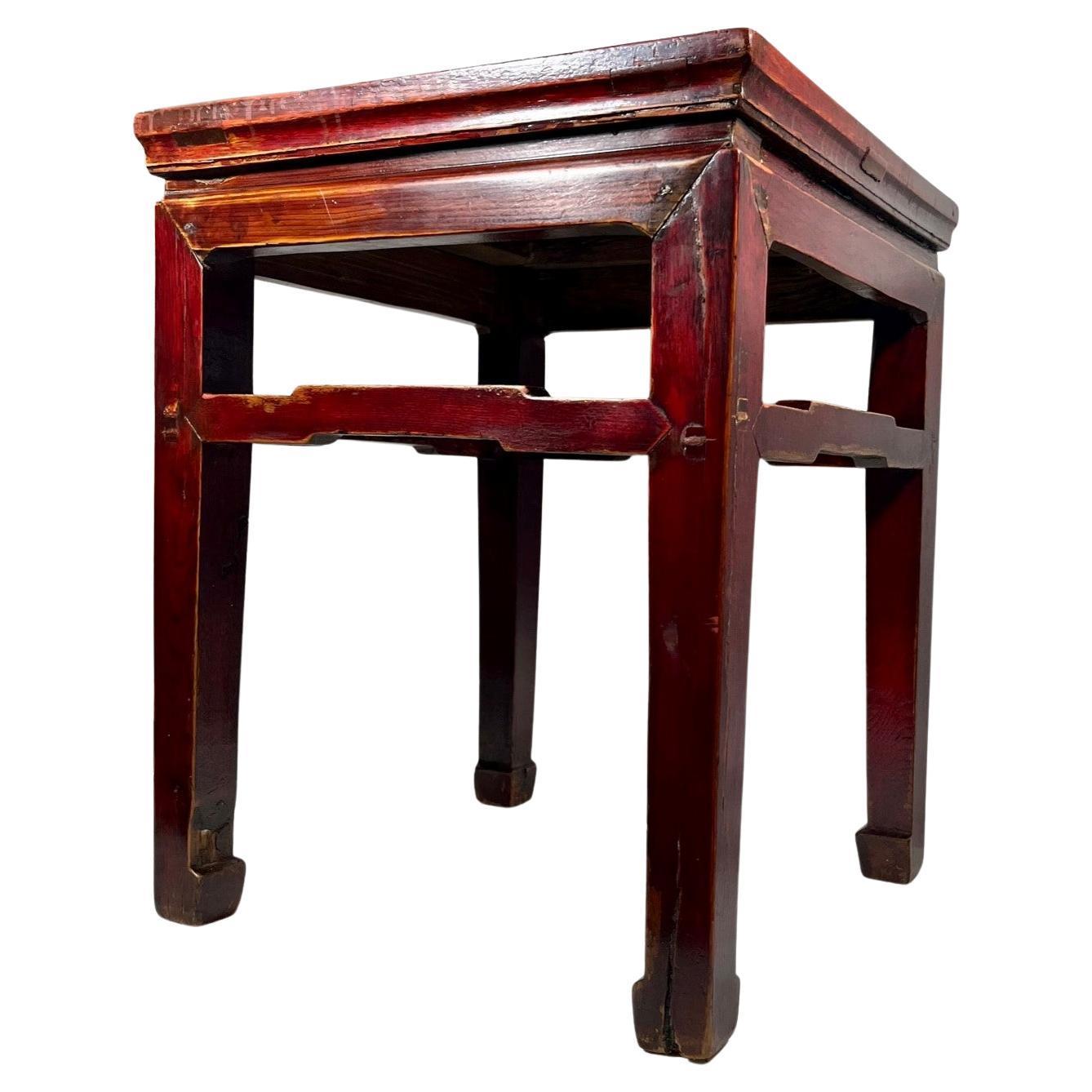 Carved Chinese Ming Dynasty Style Side Table with Humpback Stretcher For Sale
