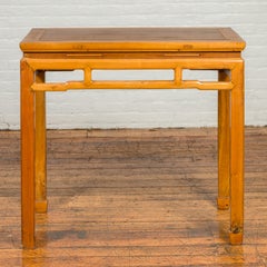Ming Dynasty Style Vintage Elm Waisted Table with Humpbacked Stretcher
