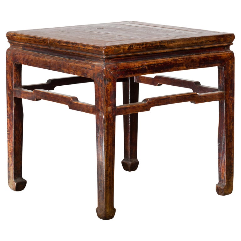 Chinese Ming Dynasty Style Vintage Lamp Table with Humpback Stretchers For Sale