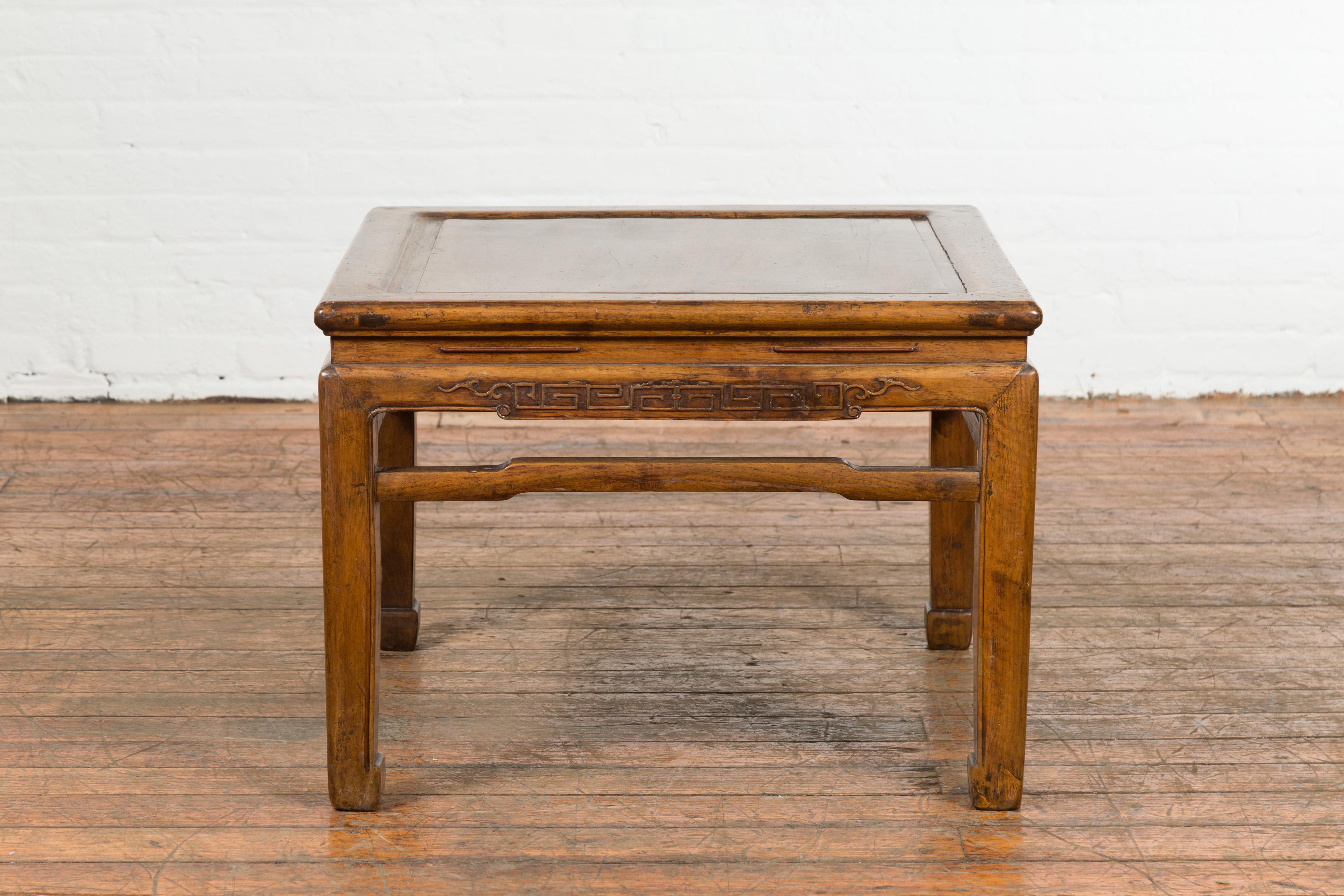 20th Century Chinese Ming Dynasty Style Vintage Low Side Table with Horsehoof Extremities
