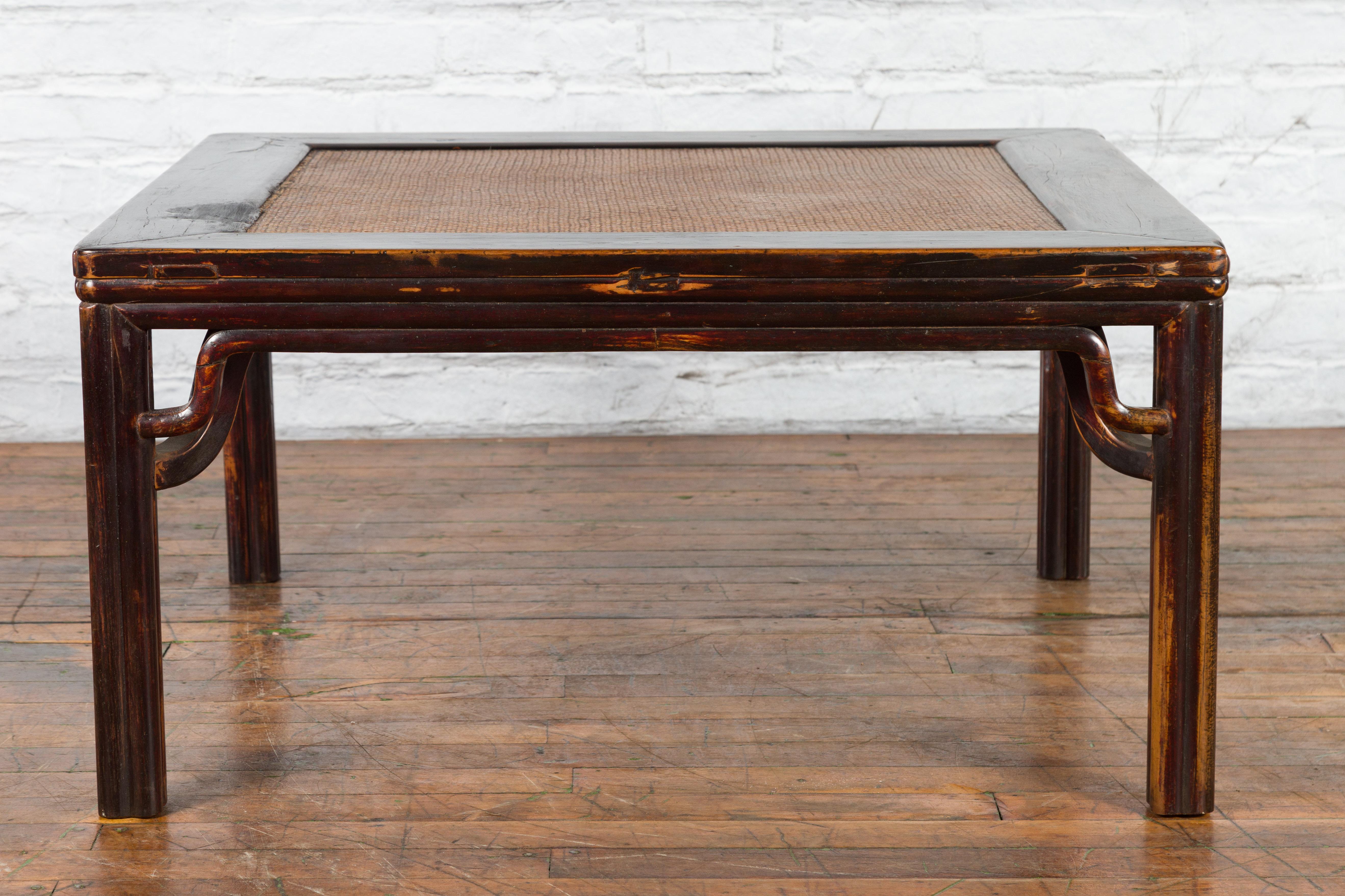 Chinese Ming Dynasty Style Wooden Coffee Table with Hand-Woven Rattan Top For Sale 9