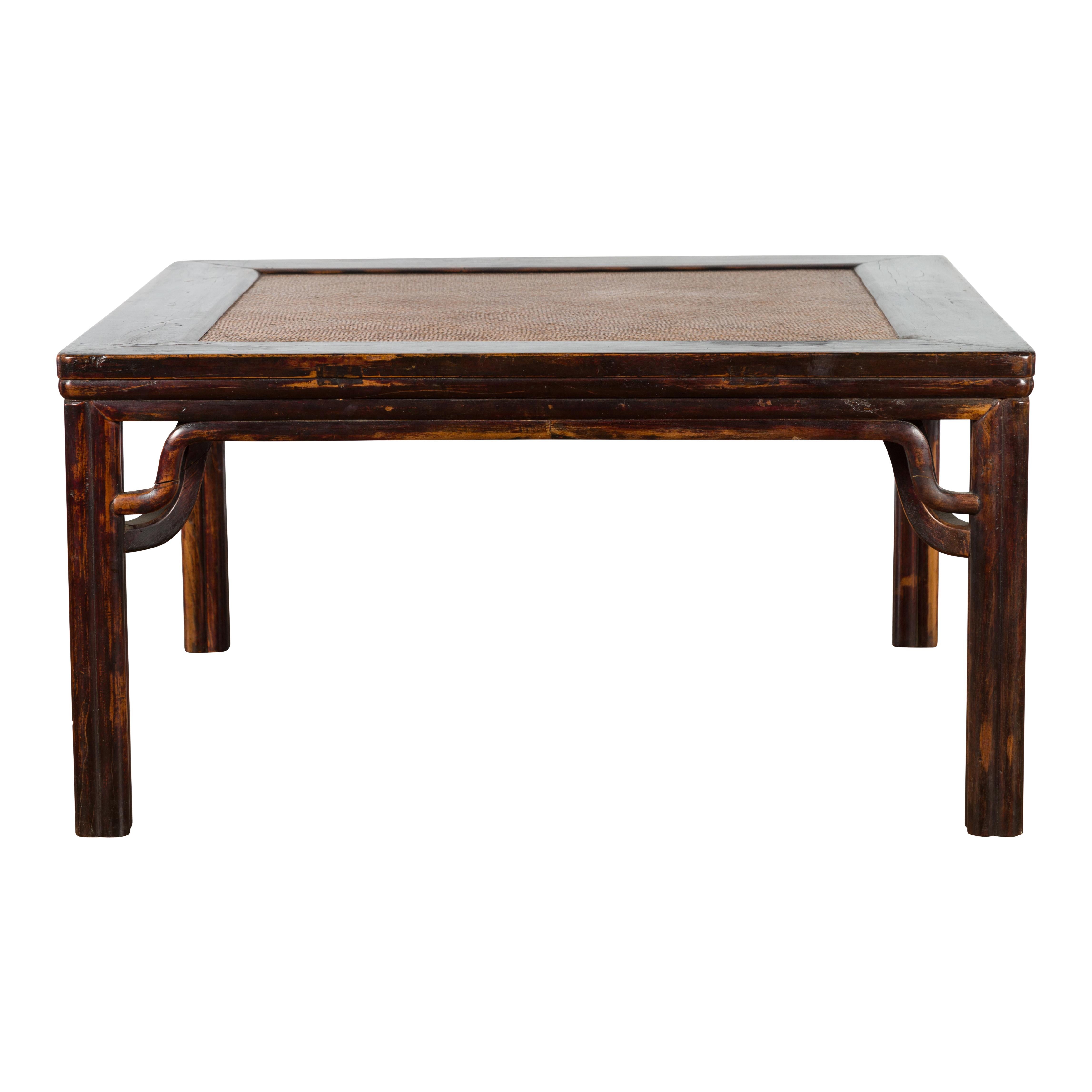 Chinese Ming Dynasty Style Wooden Coffee Table with Hand-Woven Rattan Top For Sale 12