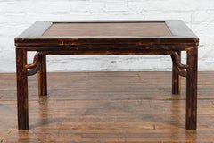 Ming Dynasty Style Wooden Coffee Table with Hand-Woven Rattan Top