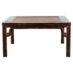 Chinese Ming Dynasty Style Wooden Coffee Table with Hand-Woven Rattan Top