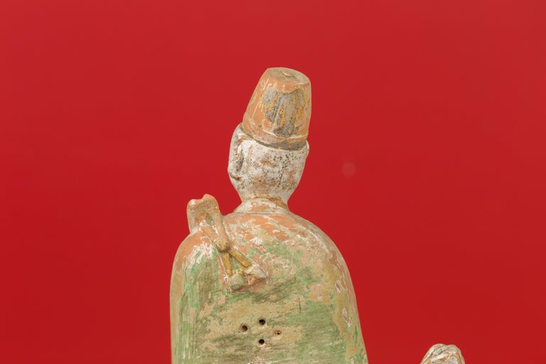 Chinese Ming Dynasty Terracotta Courtsman Statuette with Original Polychromy For Sale 6