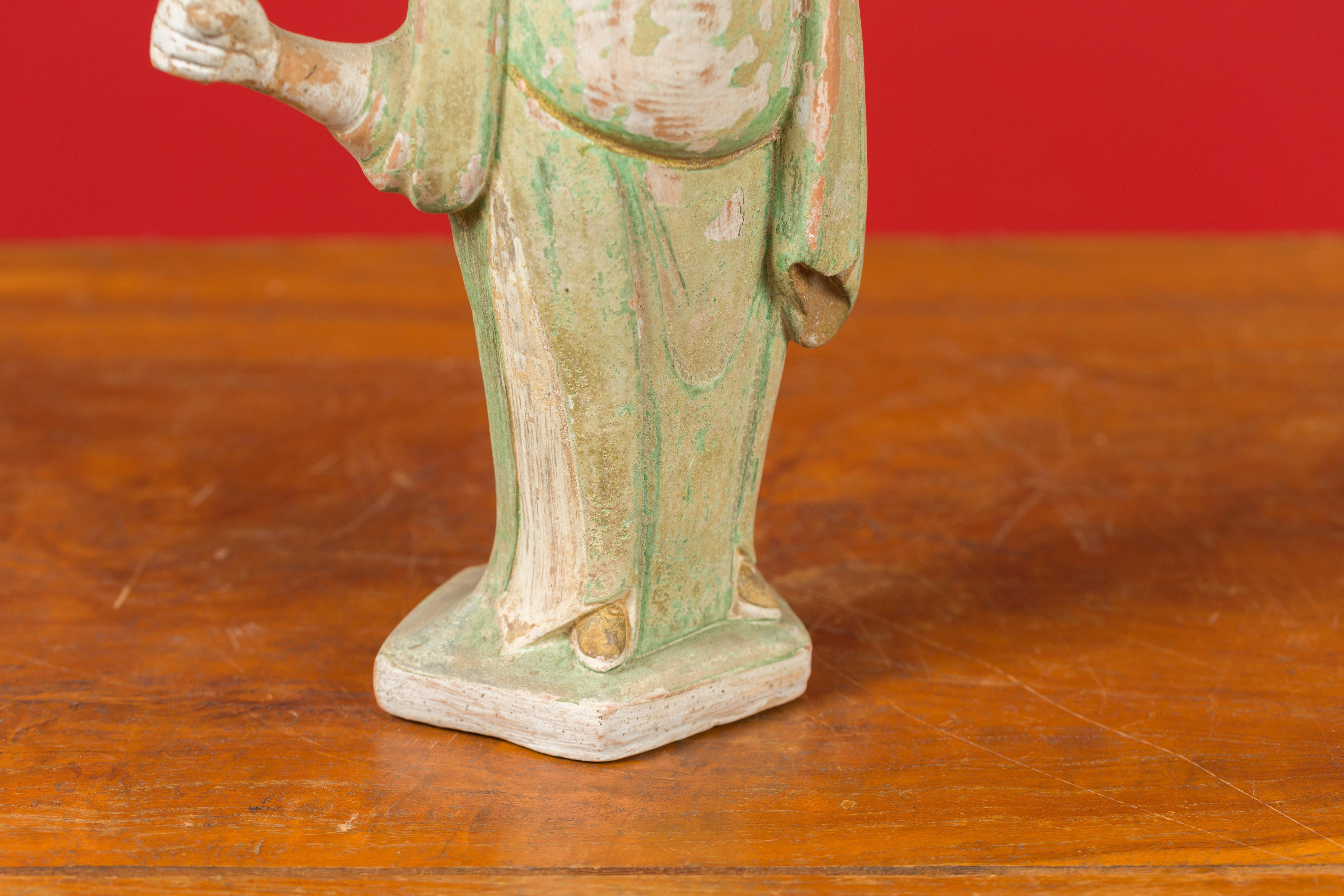 18th Century and Earlier Chinese Ming Dynasty Terracotta Courtsman Statuette with Original Polychromy For Sale