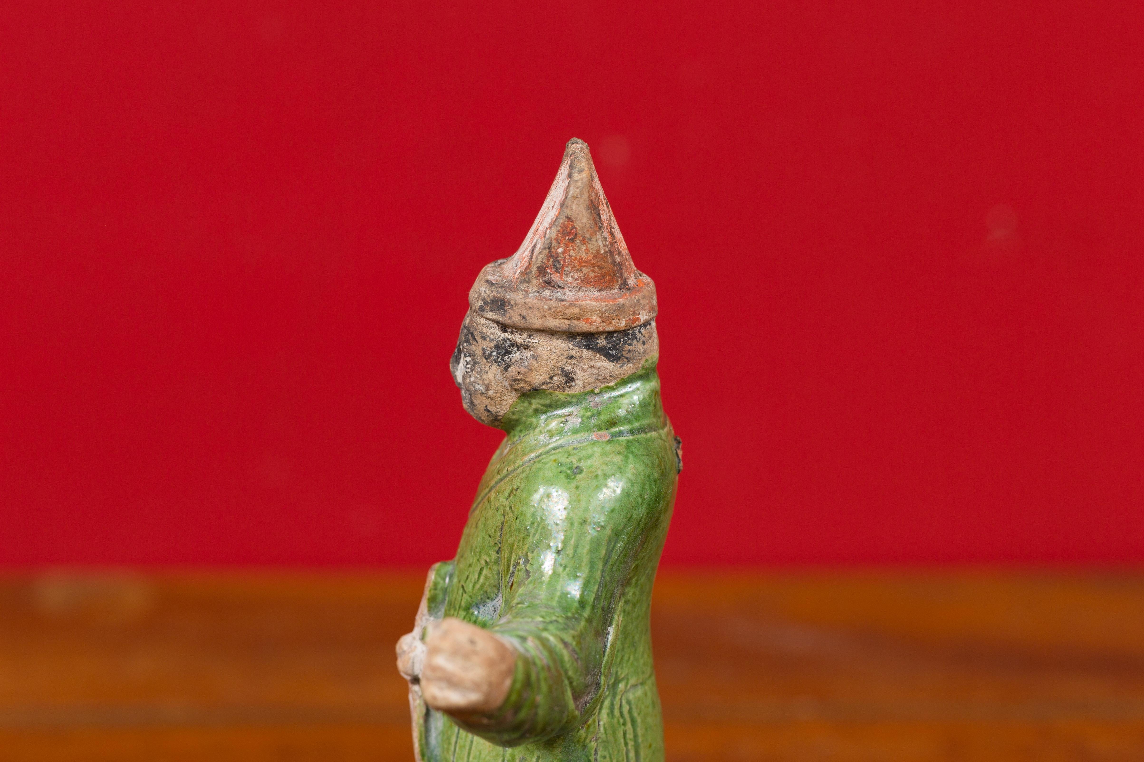 Chinese Ming Dynasty Terracotta Official Statuette with Original Polychromy For Sale 5