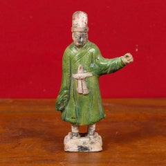 Chinese Ming Dynasty Terracotta Court Official Statuette, Original Polychromy