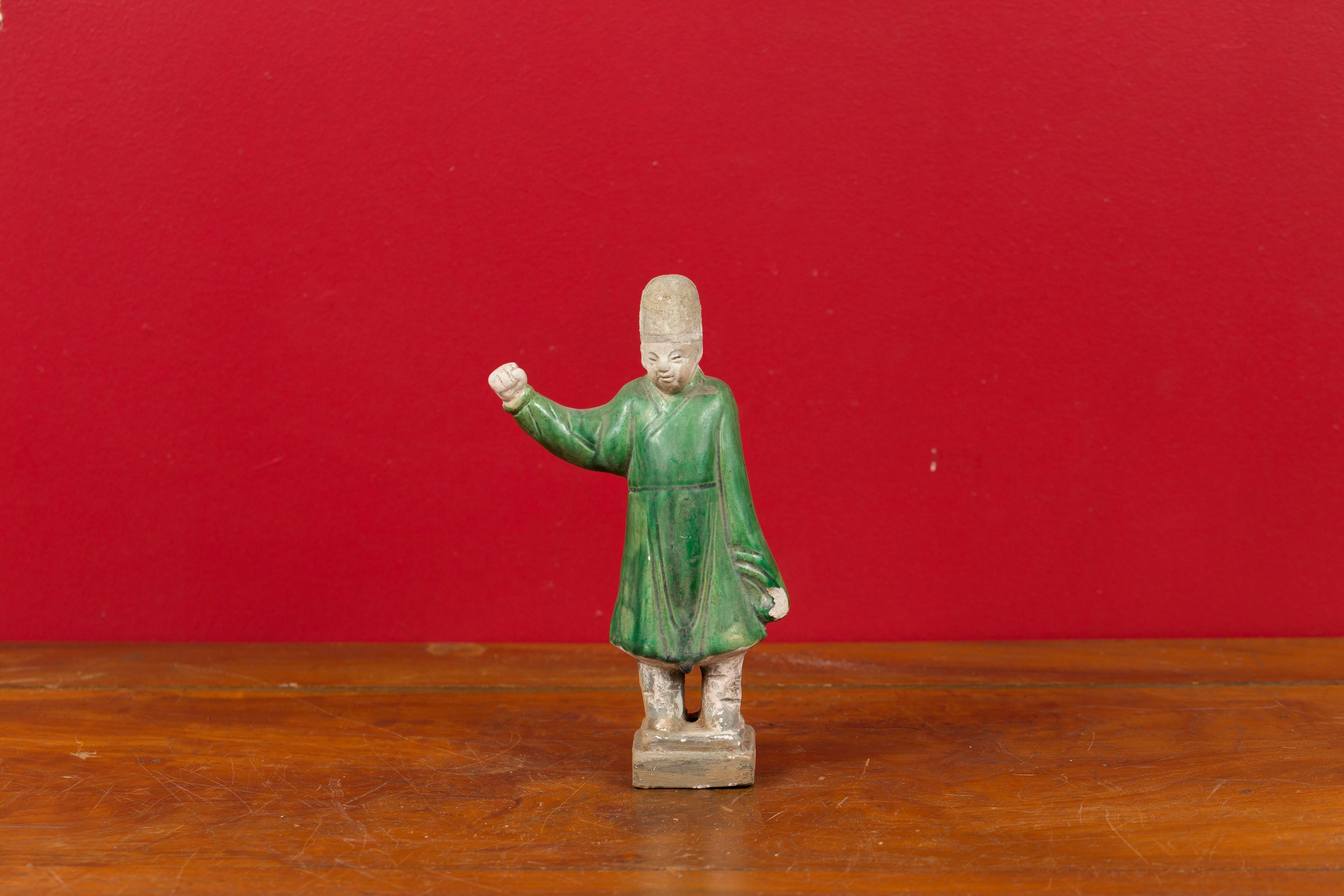 Glazed Chinese Ming Dynasty Terracotta Official Statuette with Original Polychromy