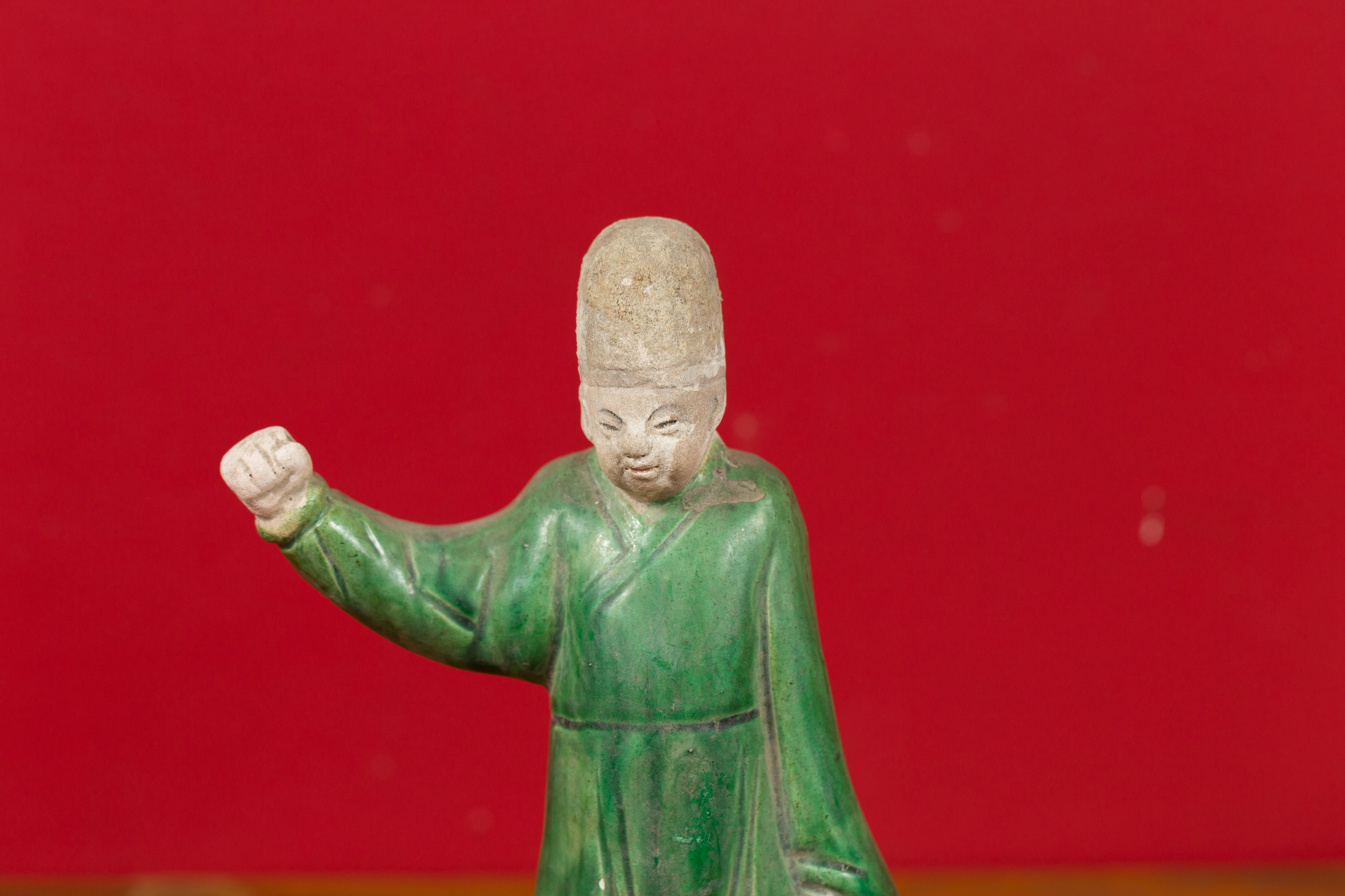 Chinese Ming Dynasty Terracotta Official Statuette with Original Polychromy In Good Condition In Yonkers, NY