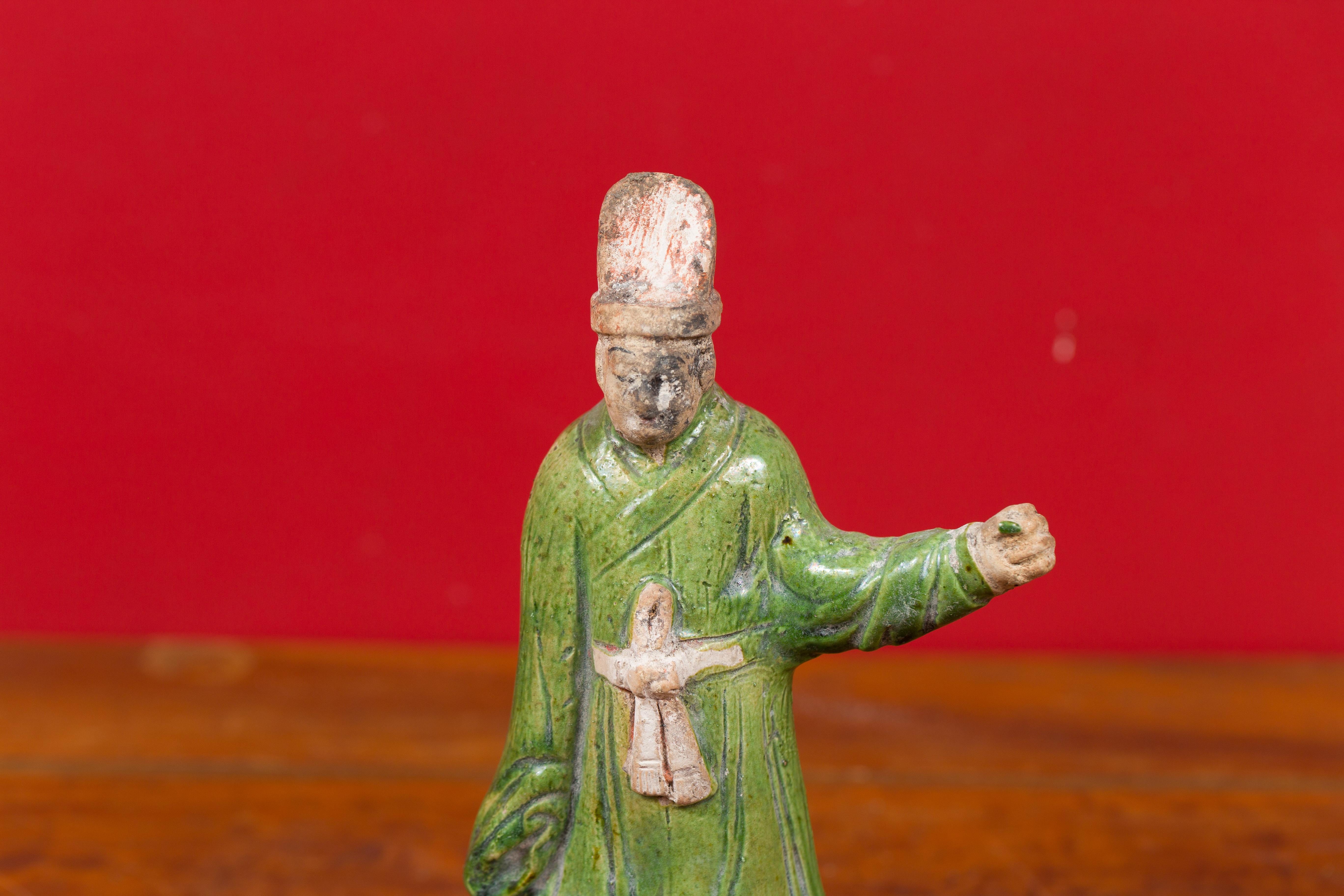 Chinese Ming Dynasty Terracotta Official Statuette with Original Polychromy In Good Condition For Sale In Yonkers, NY