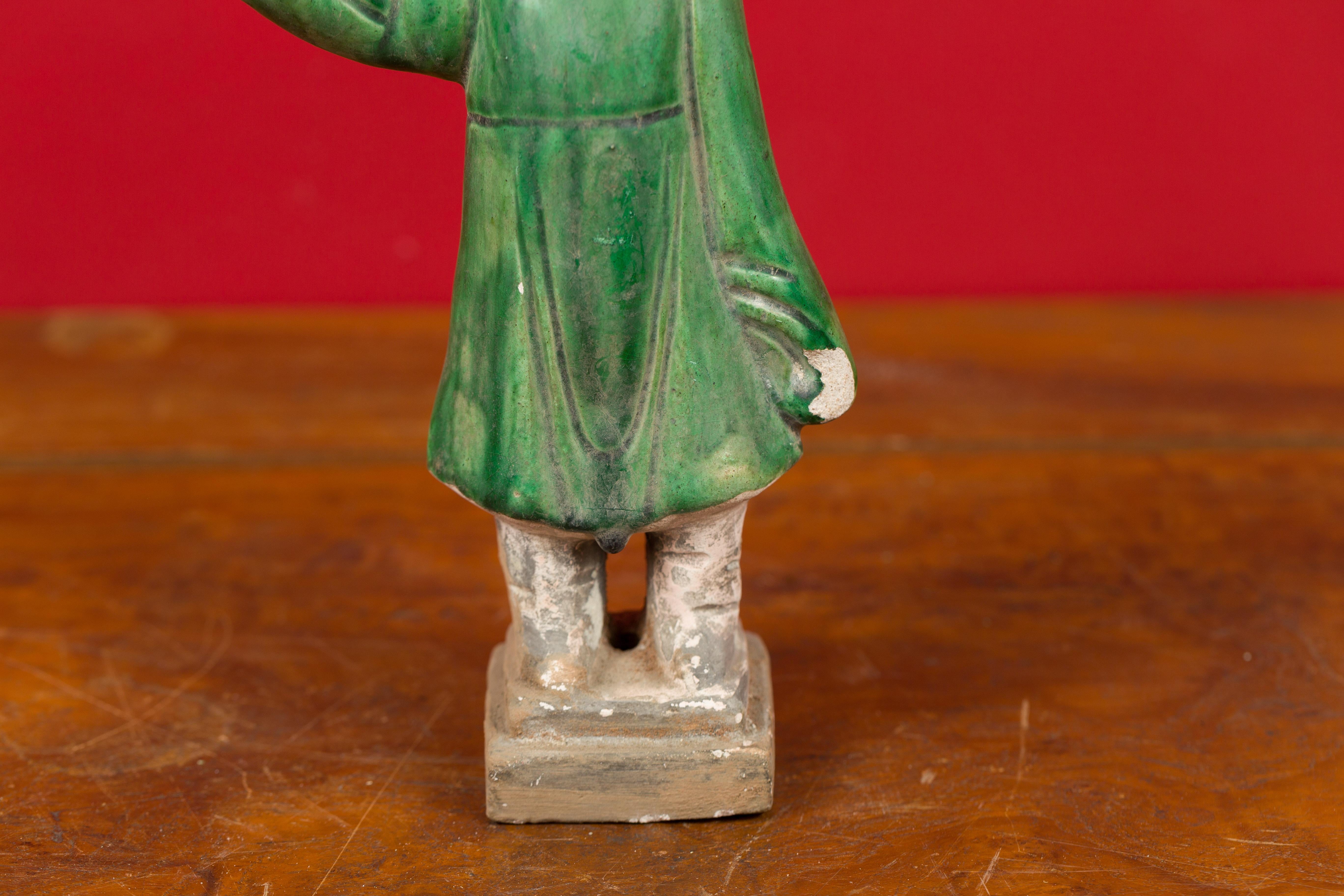 18th Century and Earlier Chinese Ming Dynasty Terracotta Official Statuette with Original Polychromy