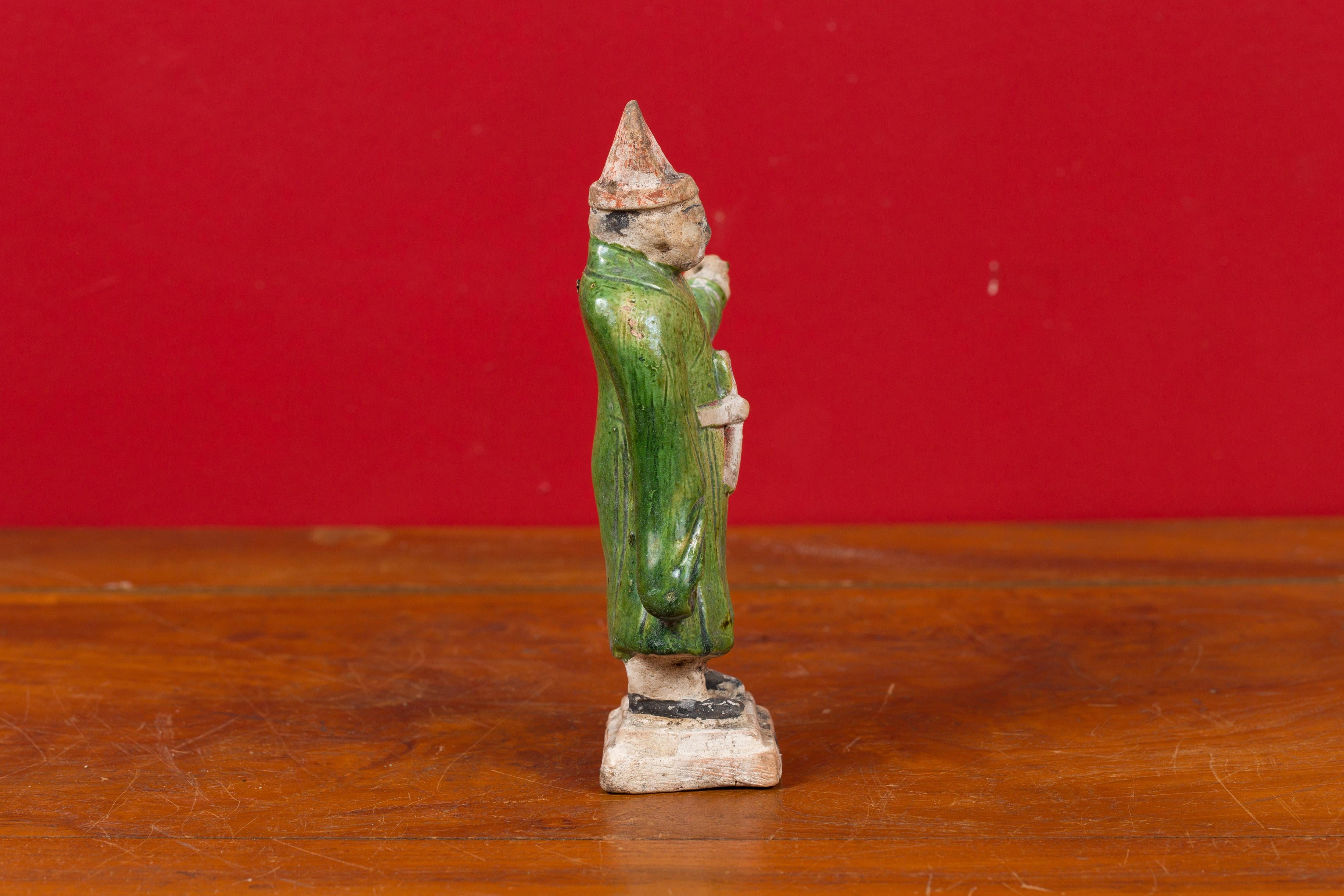 Chinese Ming Dynasty Terracotta Official Statuette with Original Polychromy For Sale 2