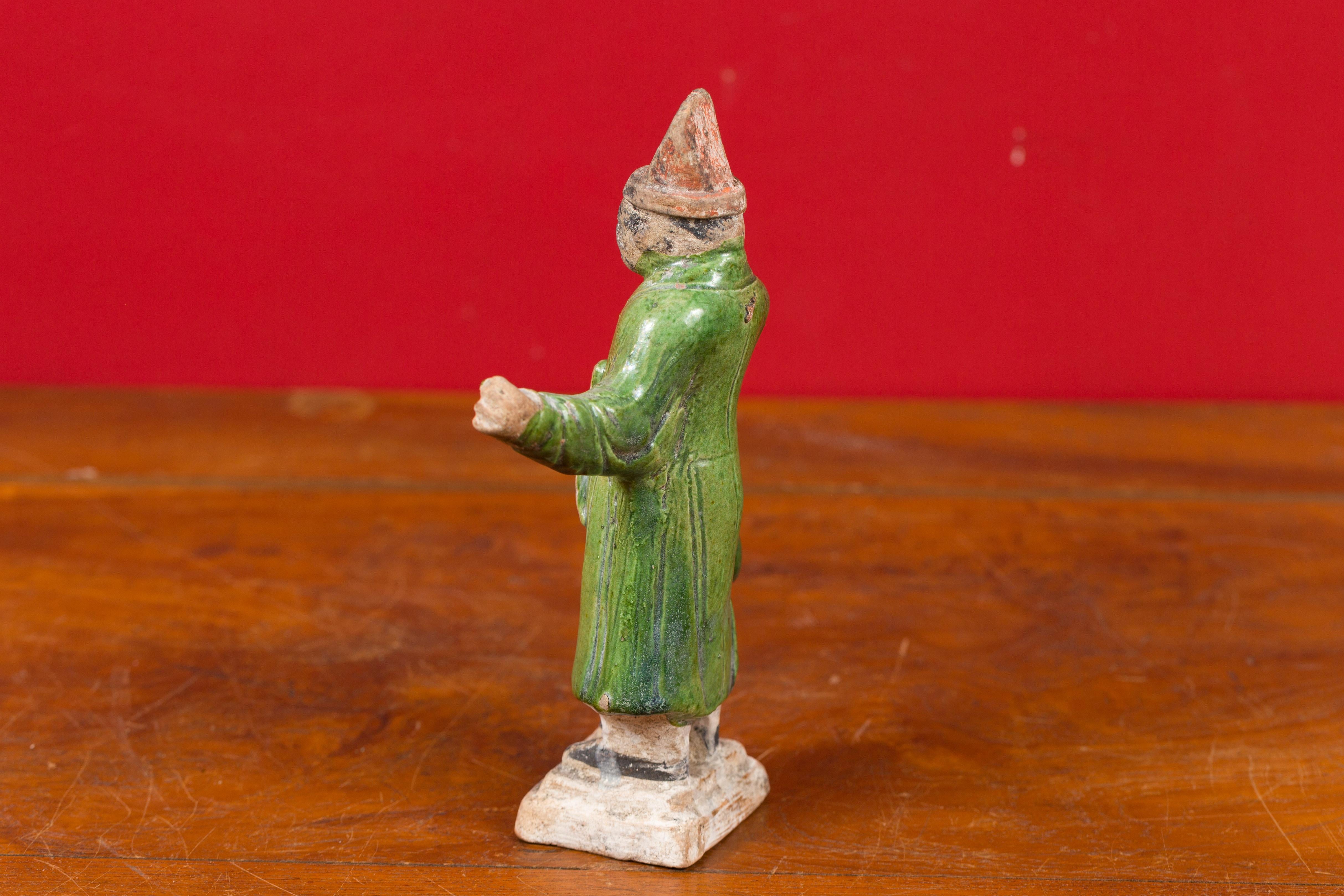 Chinese Ming Dynasty Terracotta Official Statuette with Original Polychromy For Sale 4