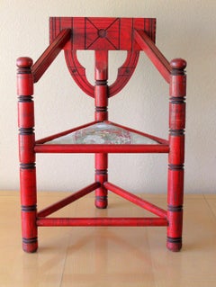 CHINESE QING DYNASTY Triangle Palace Arm Chair Upholstered Seating RED