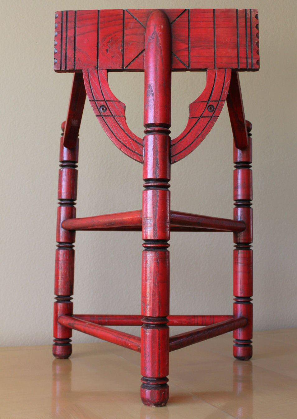 Enameled CHINESE MING DYNASTY Triangle Palace Arm Chair Upholstered Seating RED For Sale