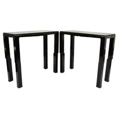 Chinese Ming James Mont Style Black Lacquer Sofa Hall Console Tables - Pair