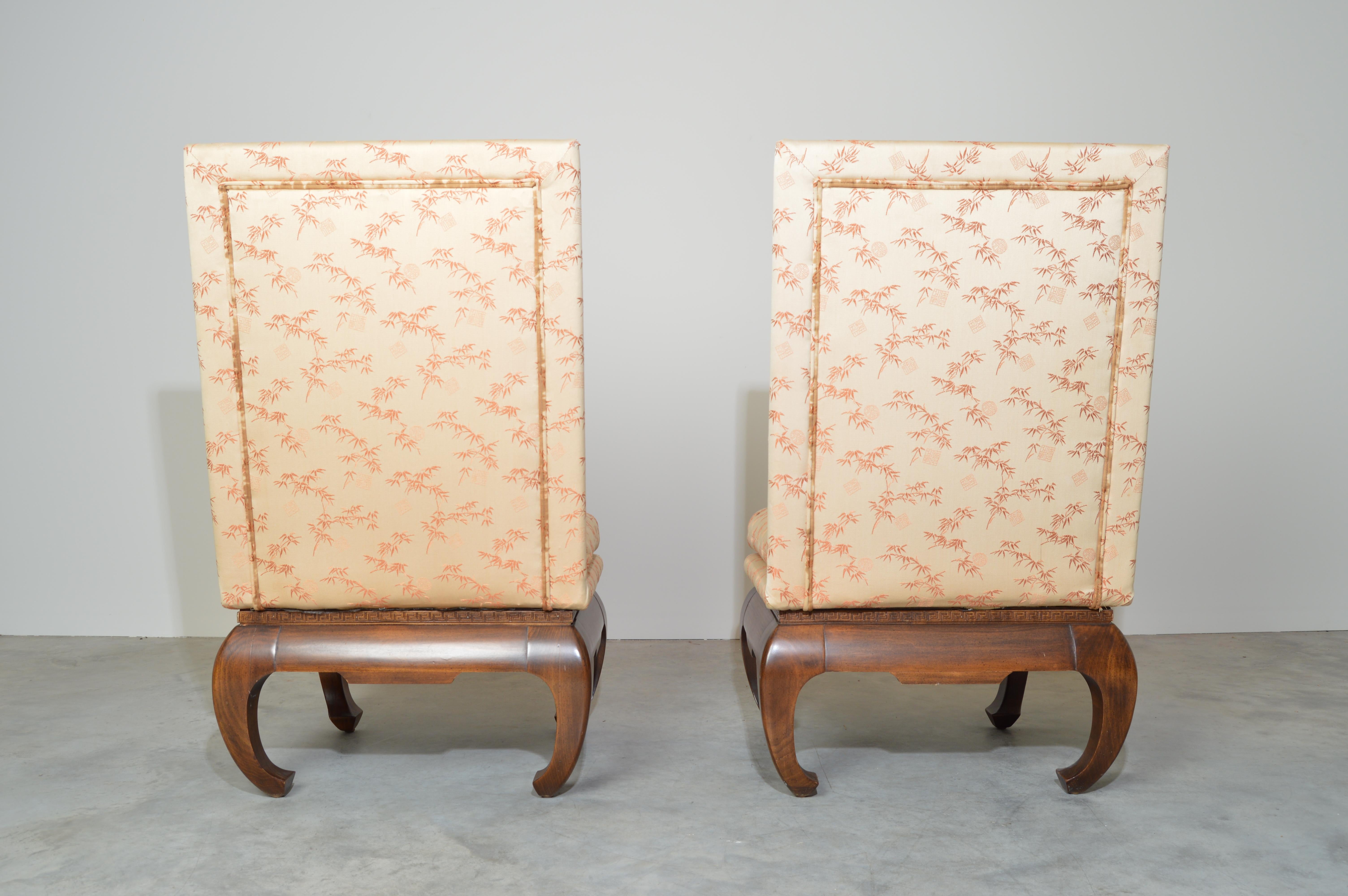 Chinese Ming James Mont Style Chinoiserie Occasional Chairs Having Chong Legs In Good Condition In Southampton, NJ