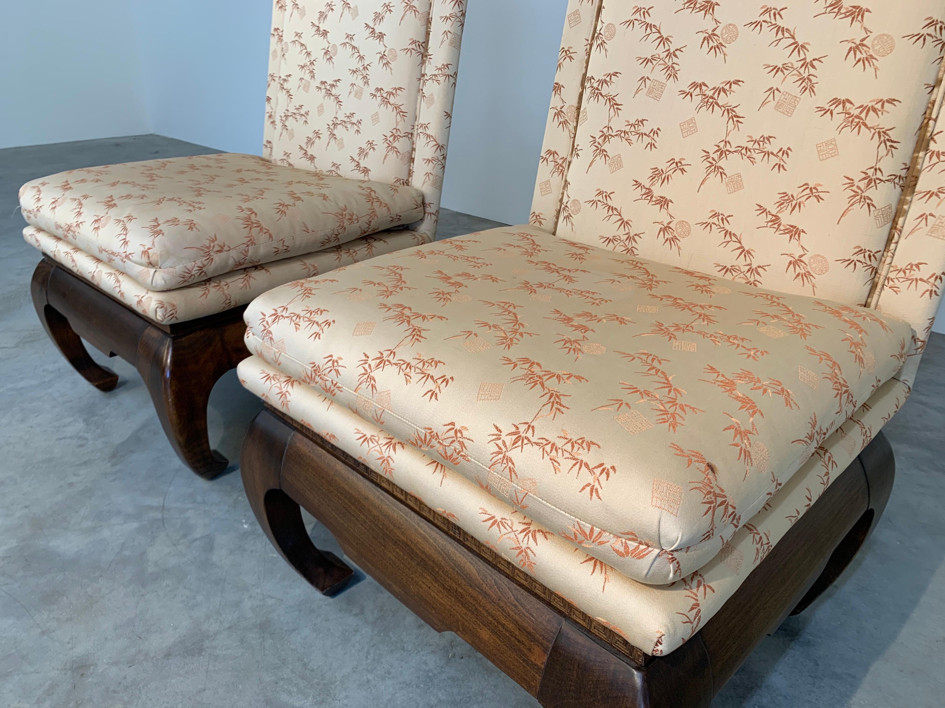 Late 20th Century Chinese Ming James Mont Style Chinoiserie Occasional Chairs Having Chong Legs