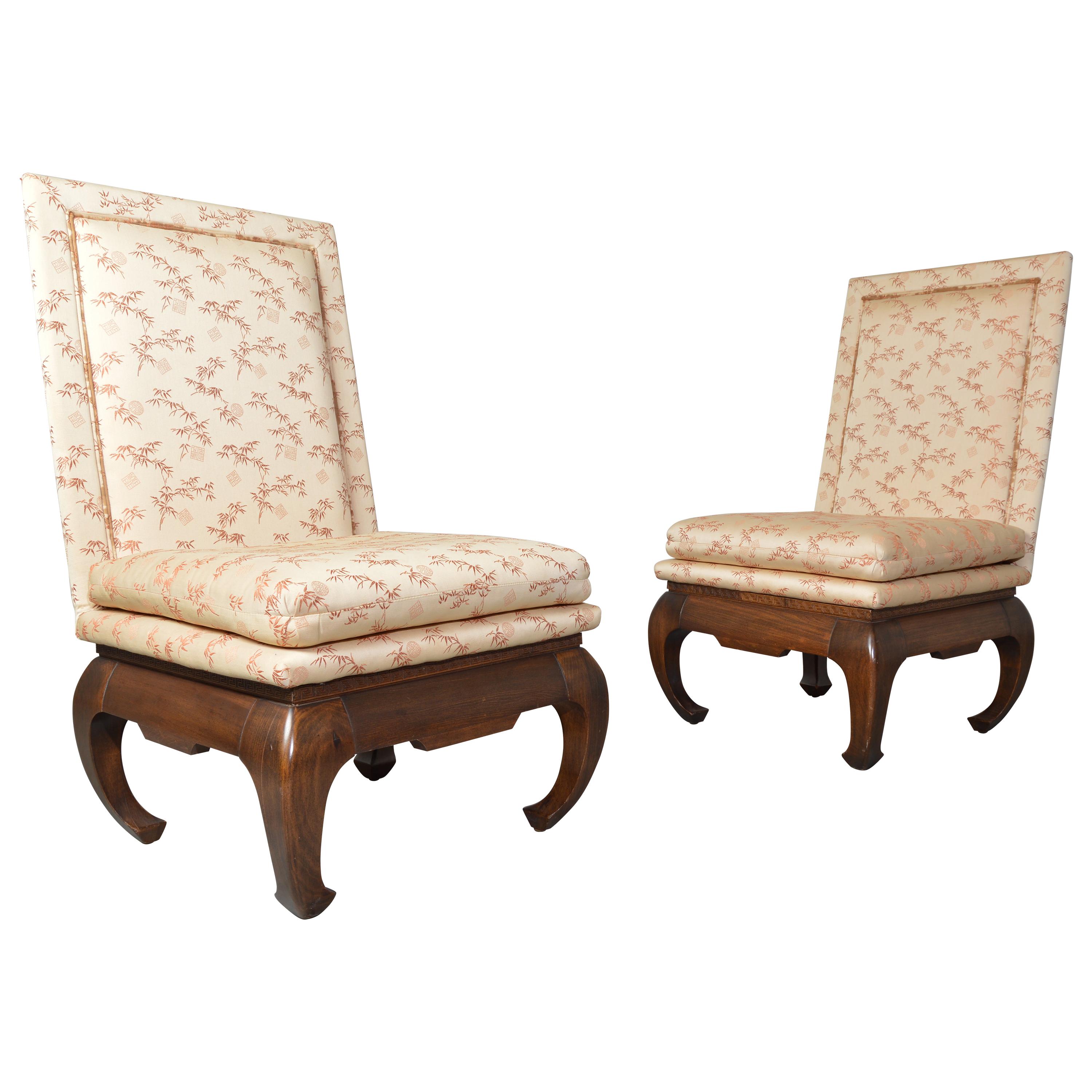 Chinese Ming James Mont Style Chinoiserie Occasional Chairs Having Chong Legs