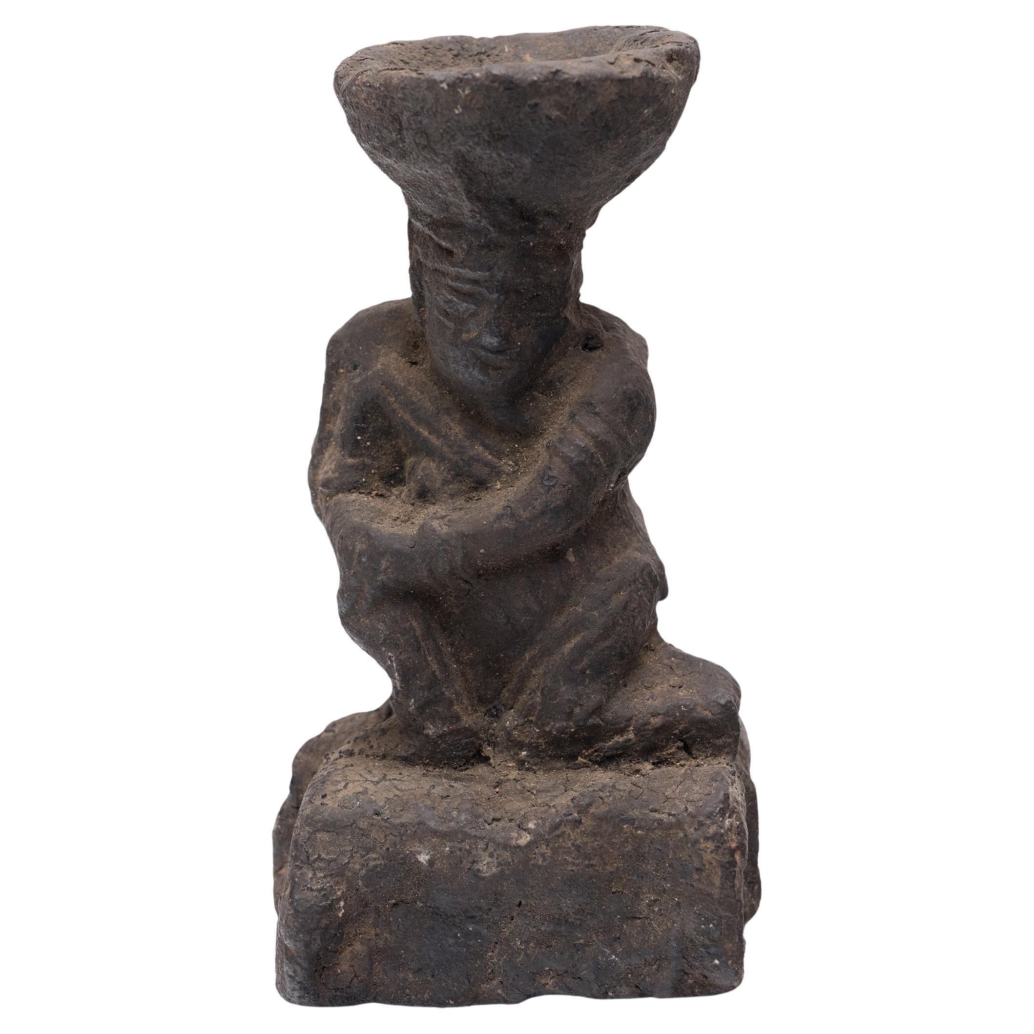 Chinese Ming Kneeling Man Oil Lamp, c. 1500 For Sale