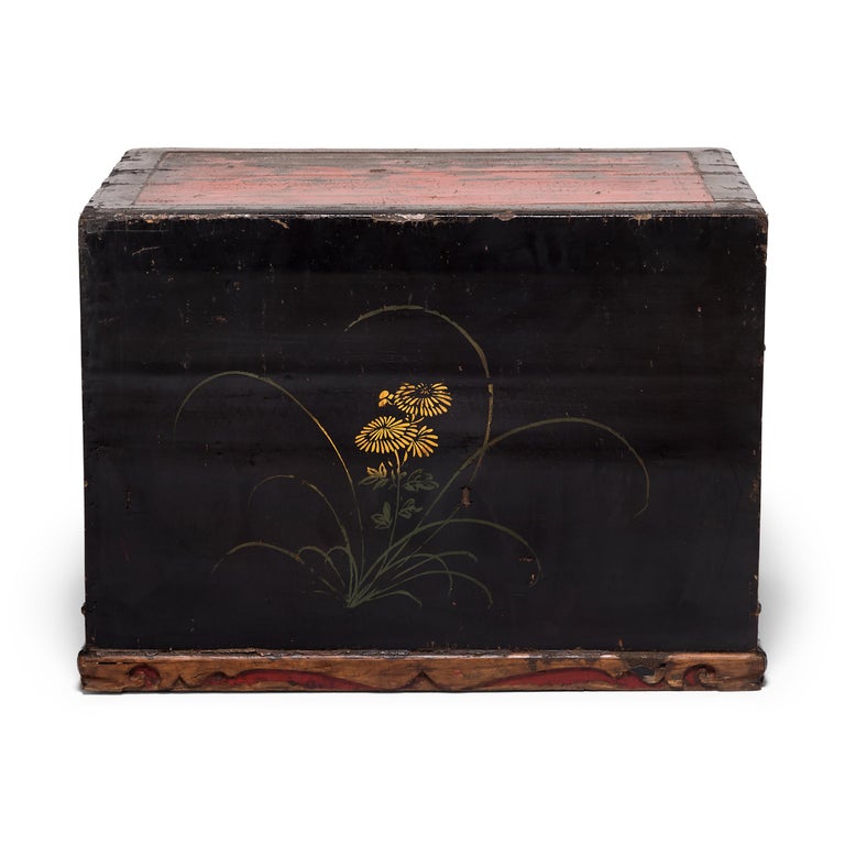 Low Chinese Painted Book Cabinet, Ming Dynasty In Good Condition For Sale In Chicago, IL
