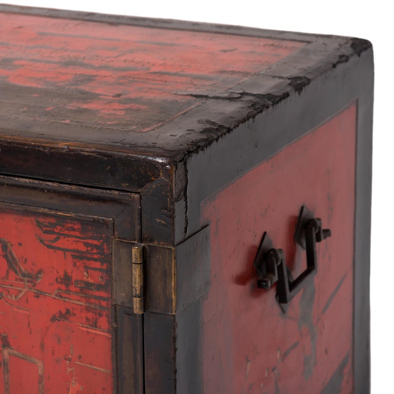 Low Chinese Painted Book Cabinet, Ming Dynasty For Sale 1
